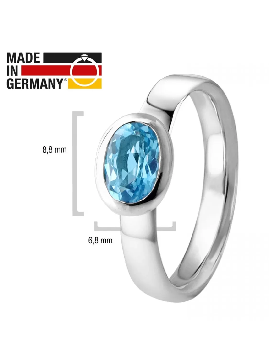 Acalee Topas Ring Weisgold 333 / 8K Echter Topas Swiss Blau | Damenschmuck