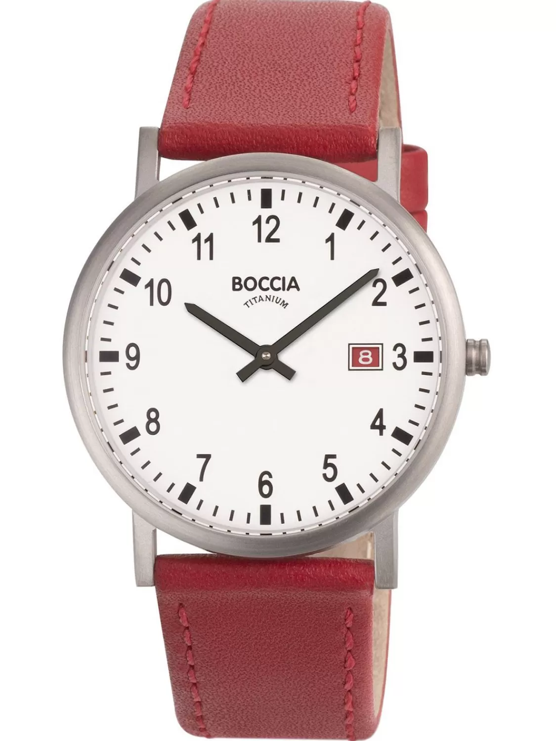 Boccia Herren-Armbanduhr Titan Mit Lederband Rot | Herrenuhren