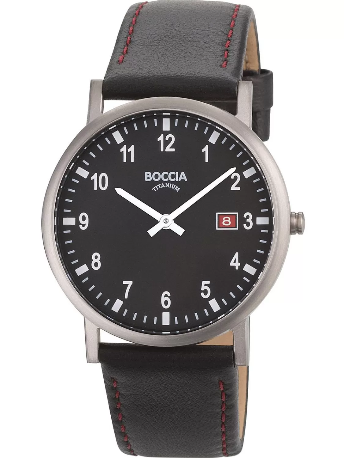 Boccia Herrenuhr Titan Mit Lederband Schwarz/Rot | Herrenuhren