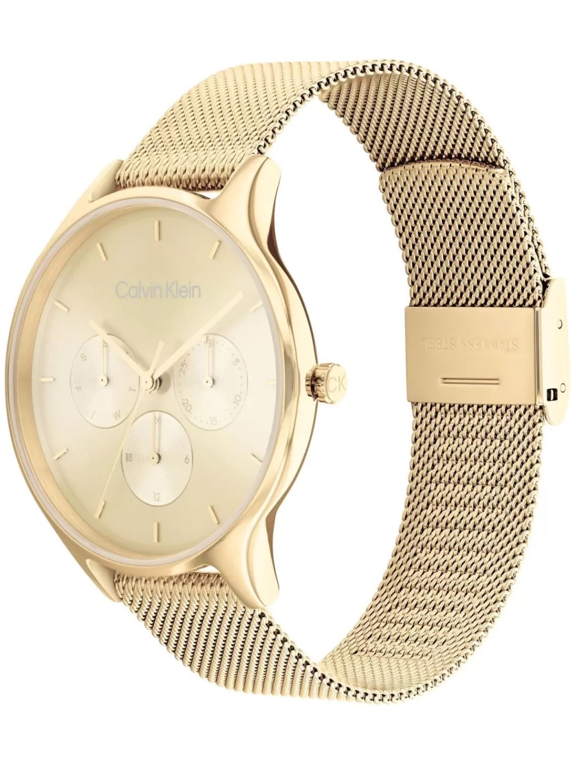 Calvin Klein Damenuhr Timeless Mesh Multifunktion Goldfarben | Damenuhren