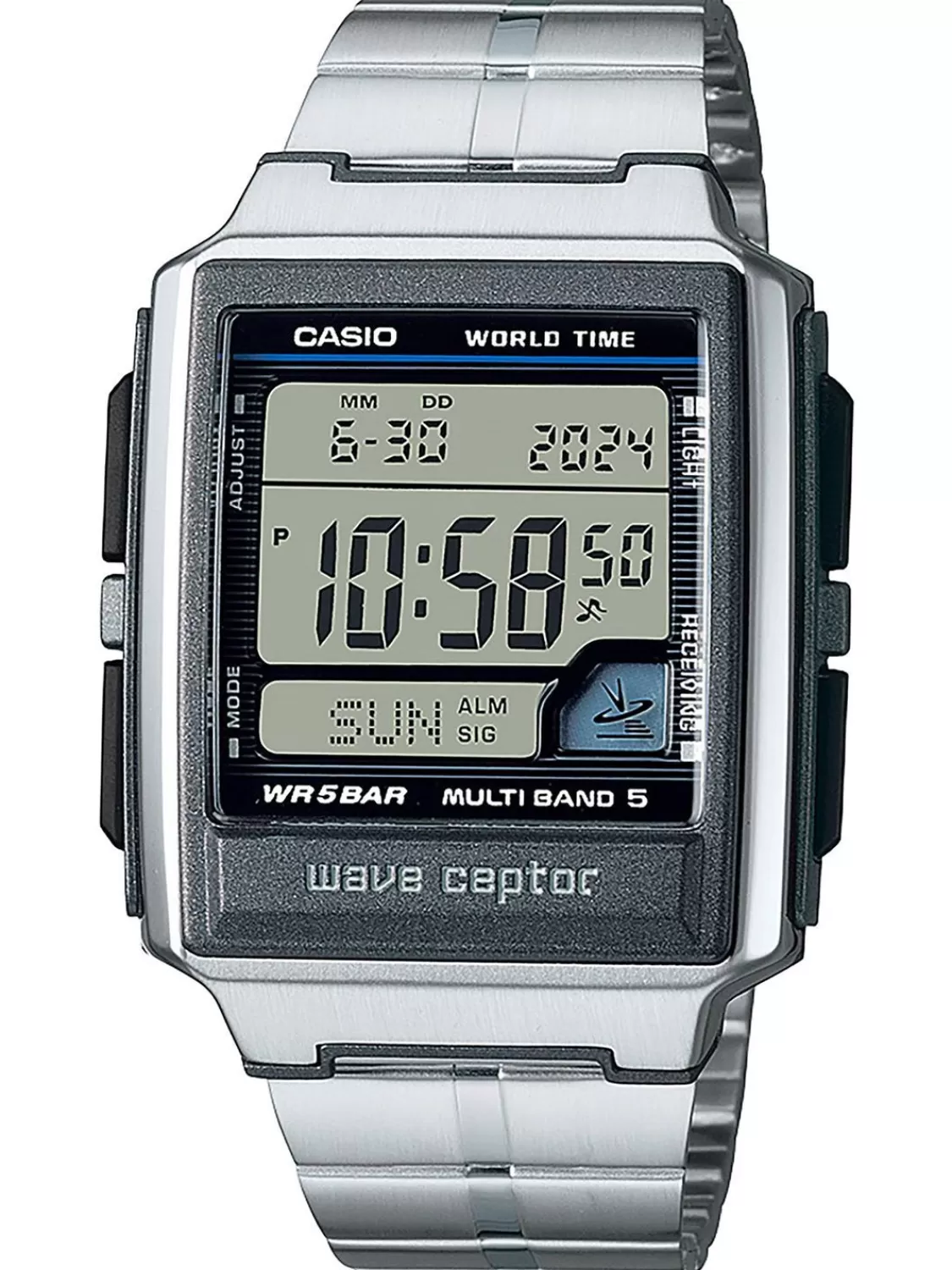 Casio Collection Digital Funkarmbanduhr Schwarz/Stahlfarben | Herrenuhren