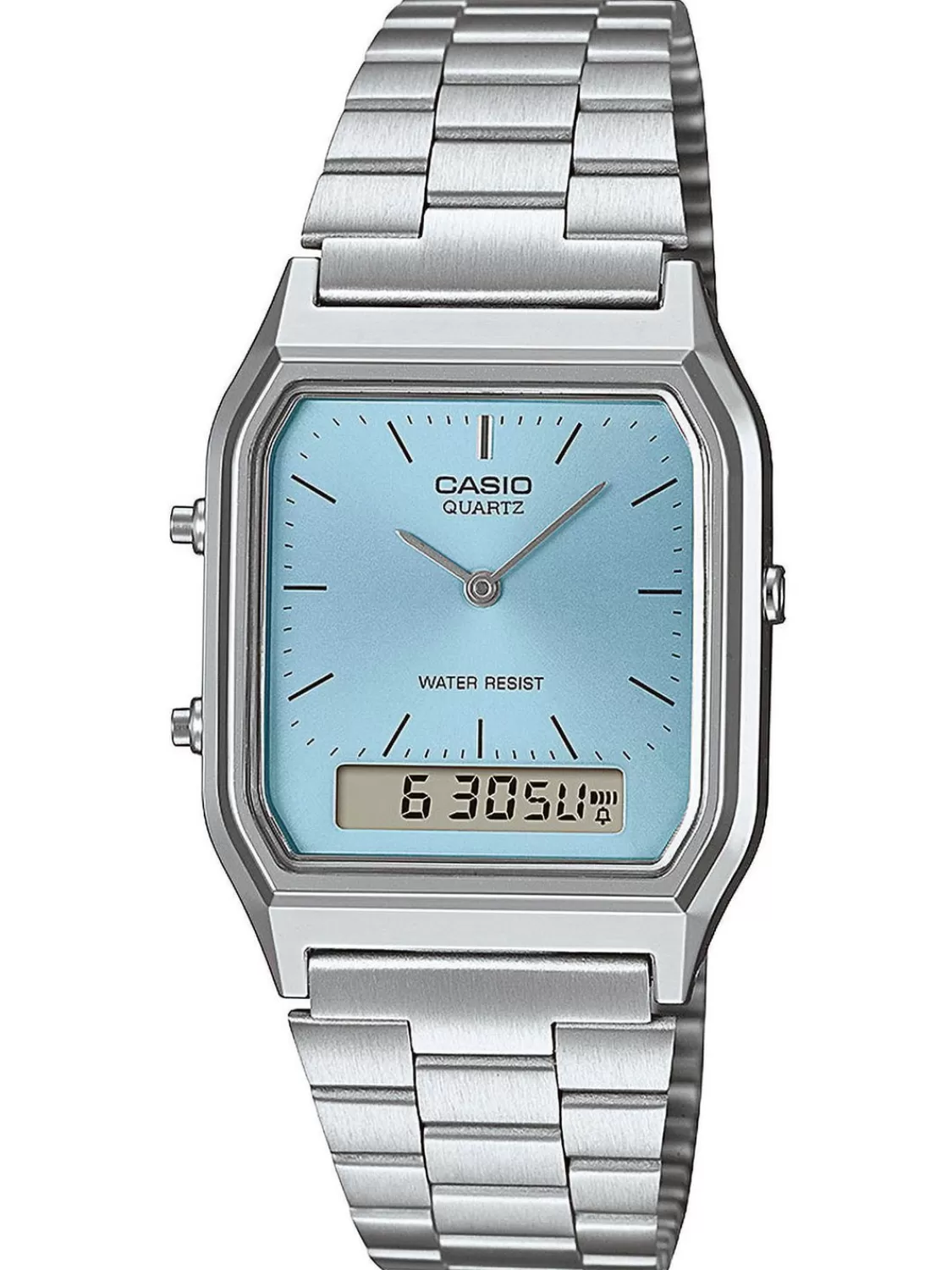 Casio Collection Edgy Armbanduhr Ana-Digi Stahl/Hellblau | Herrenuhren