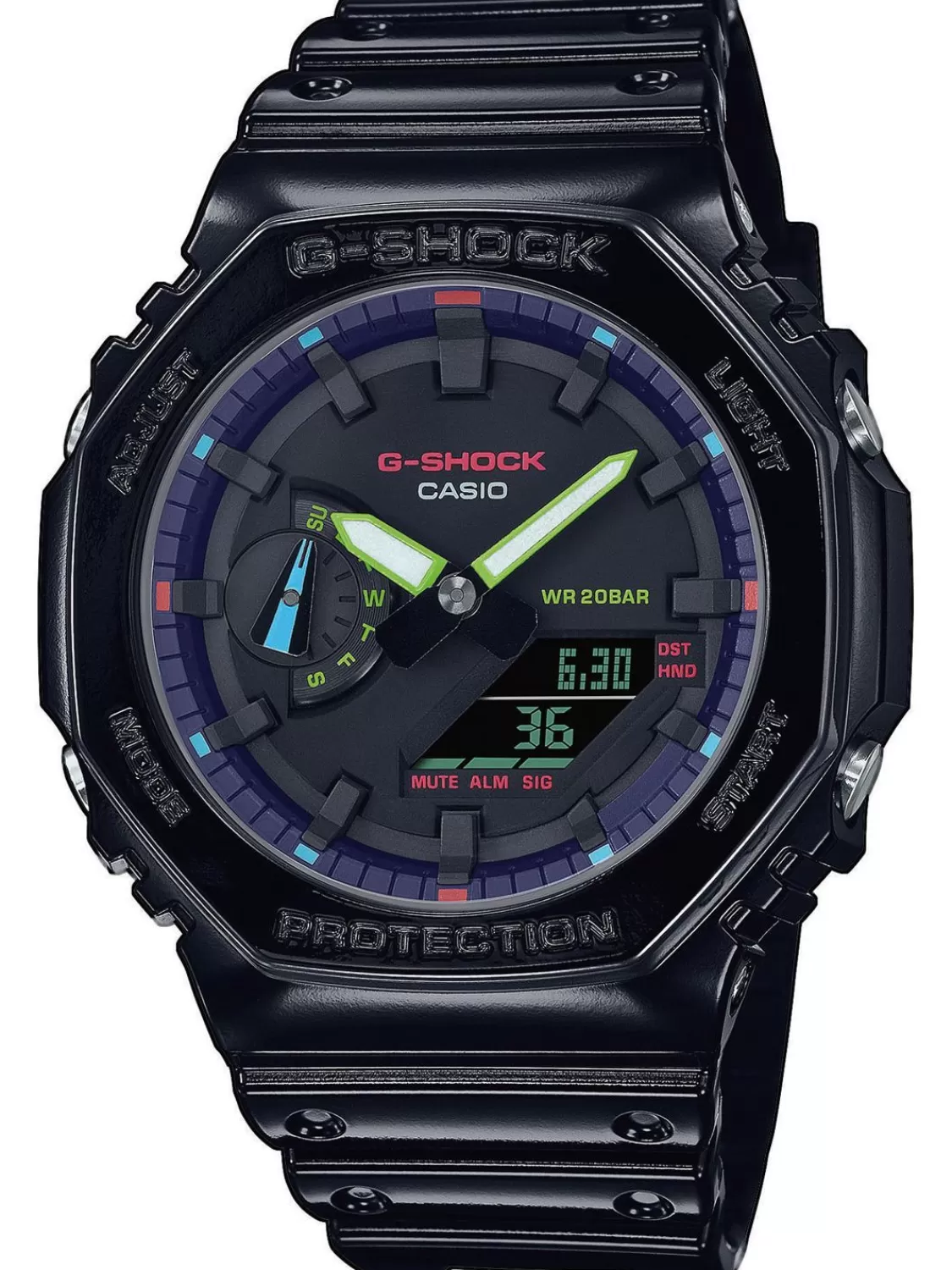 Casio G-Shock Classic Anadigi Herrenuhr Schwarz/Regenbogen | Herrenuhren