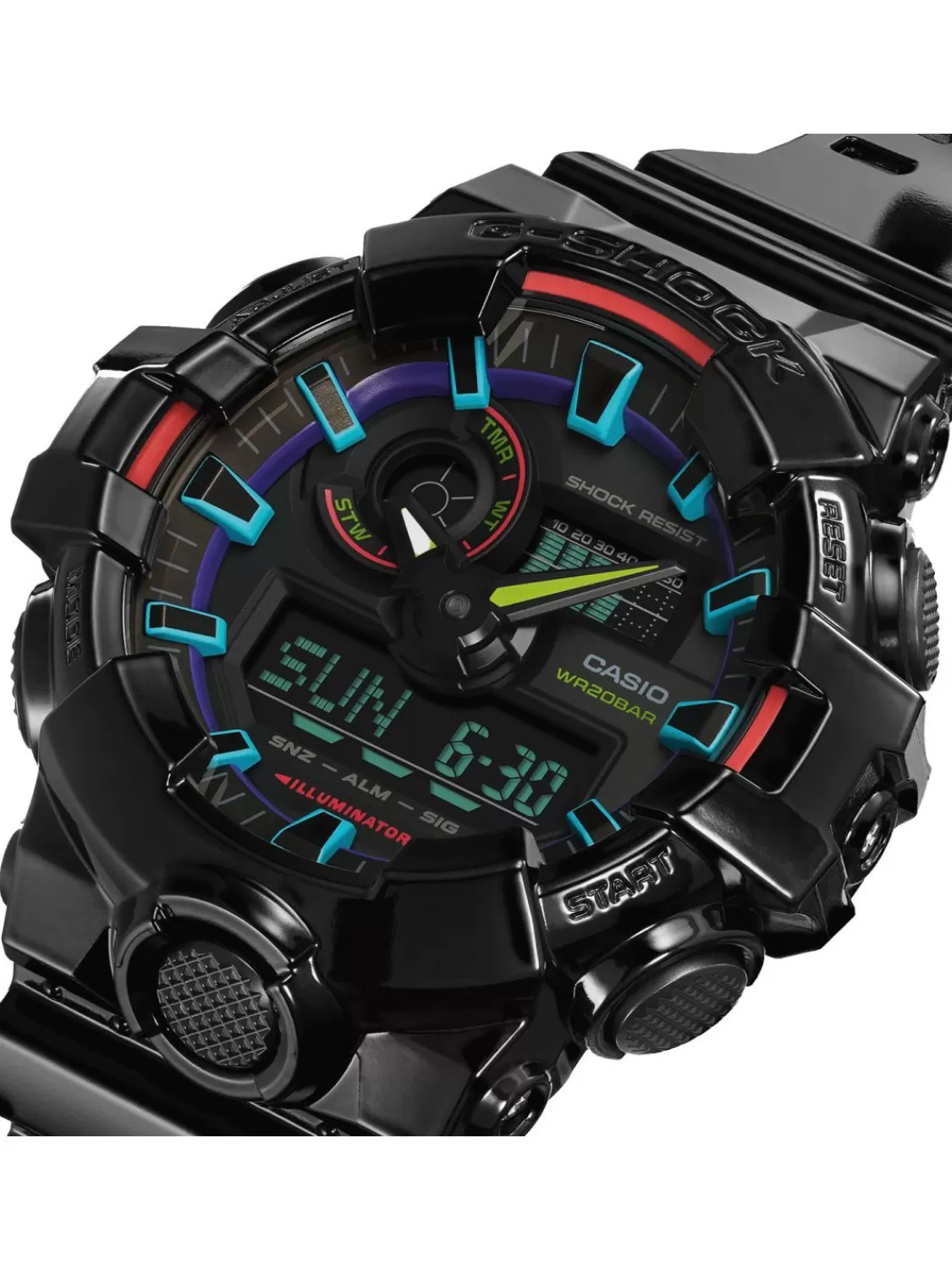 Casio G-Shock Classic Anadigi Herrenuhr Schwarz/Regenbogen | Herrenuhren