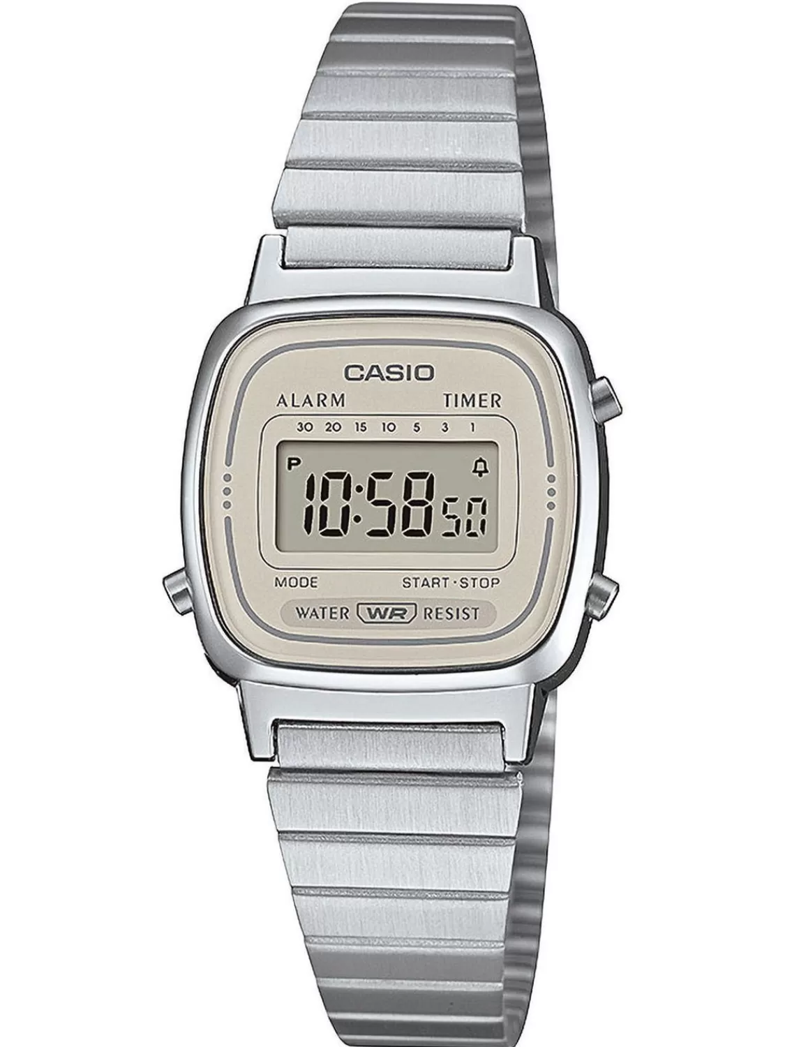 Casio Vintage Mini Damenuhr Digital Silberfarben/Hellbeige | Damenuhren
