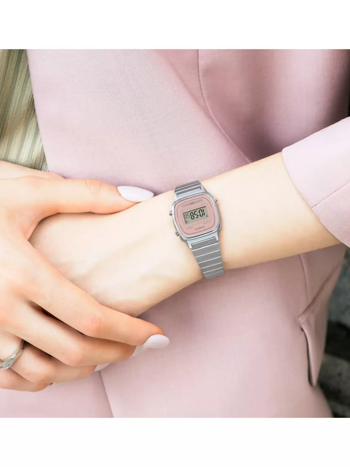 Casio Vintage Mini Damenuhr Digital Silber-/Rosafarben | Damenuhren