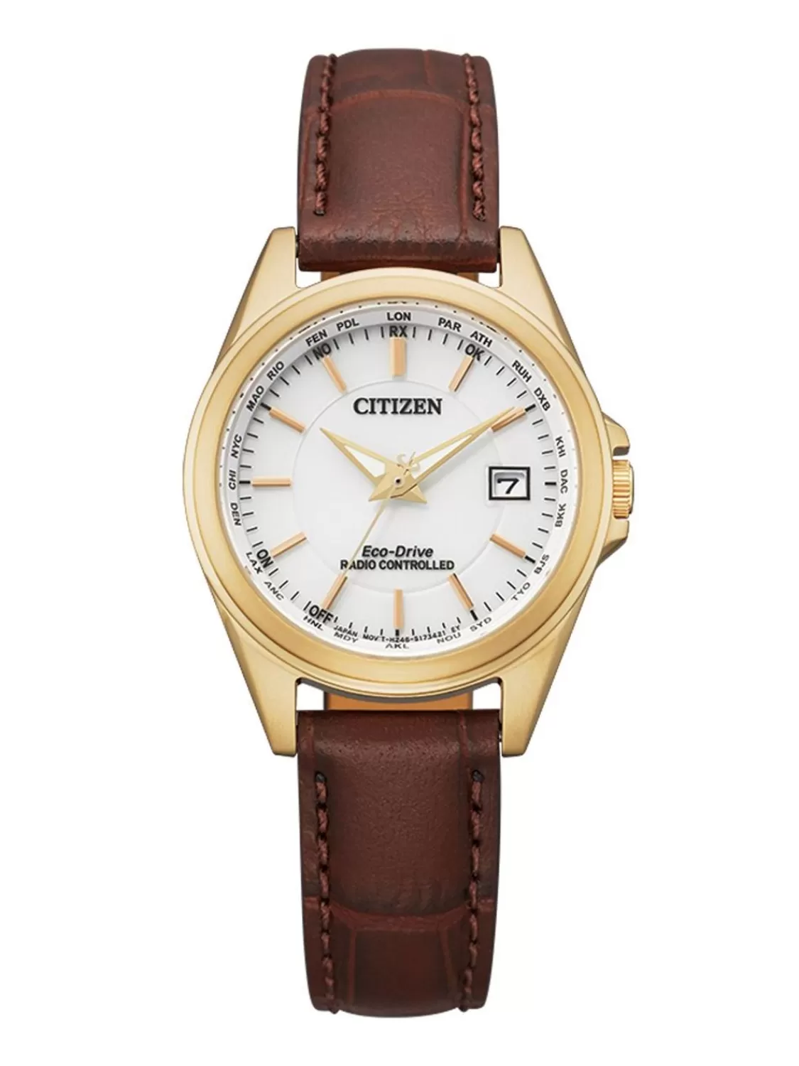 Citizen Eco-Drive Damen-Funk-Solaruhr Braun/Rosegoldfarben | Damenuhren