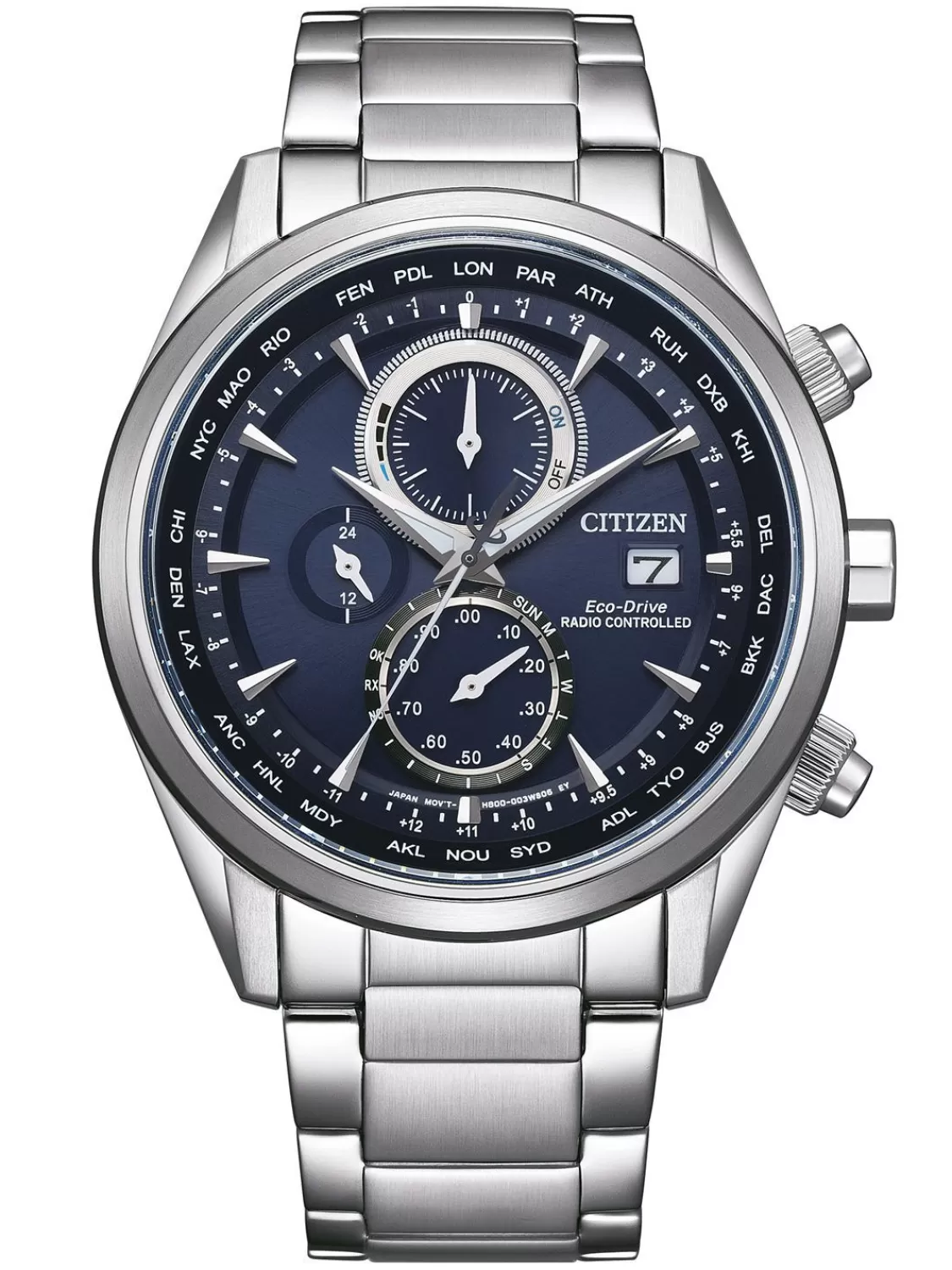 Citizen Eco-Drive Solar Funk Herrenuhr Stahl/Blau | Herrenuhren