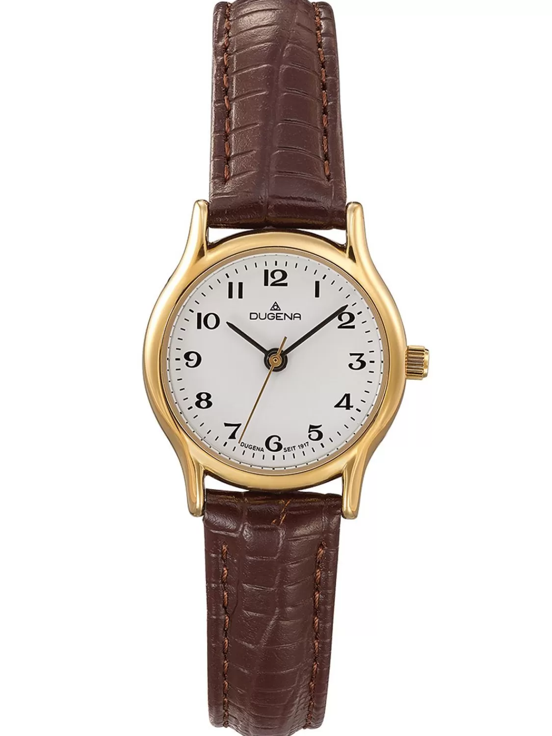 Dugena Damenuhr Vintage Weis/Gold Lederband Braun | Damenuhren