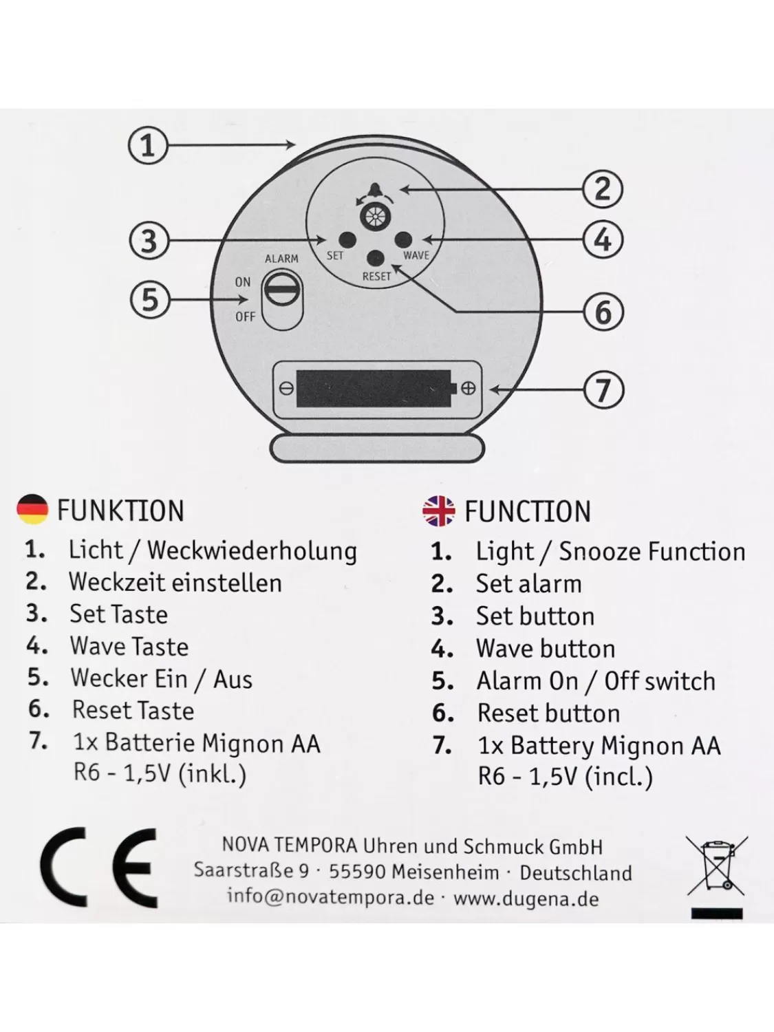 Dugena Funkwecker Schwarz / Orange | Wecker