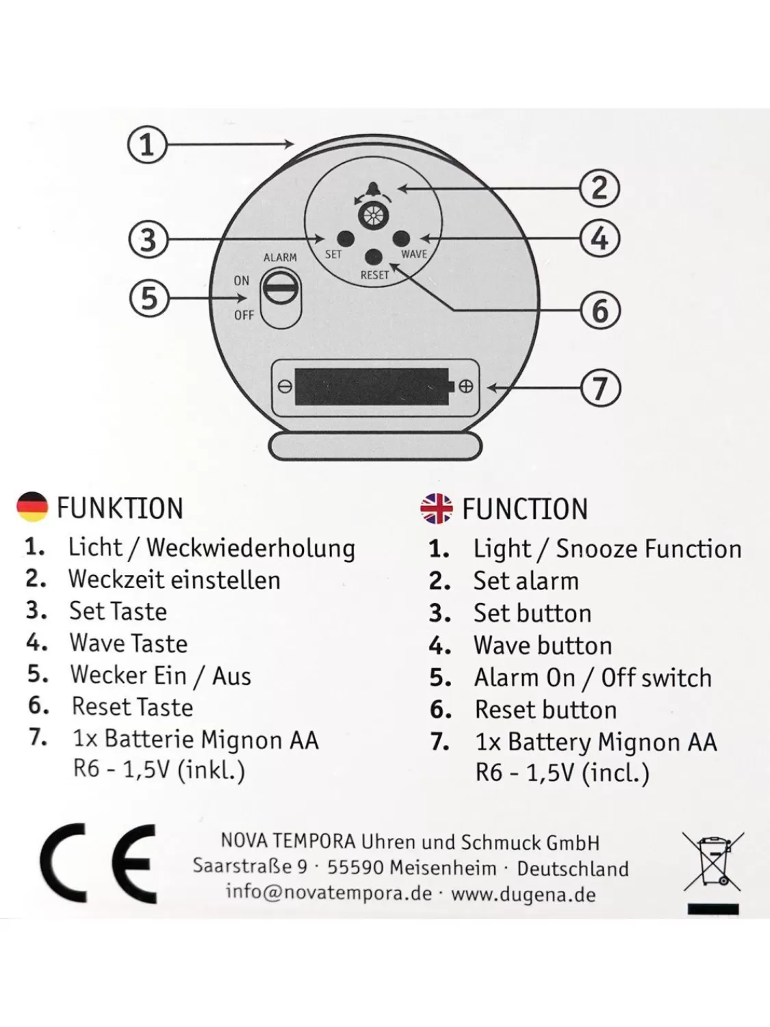 Dugena Funk-Wecker Silber / Schwarz | Wecker