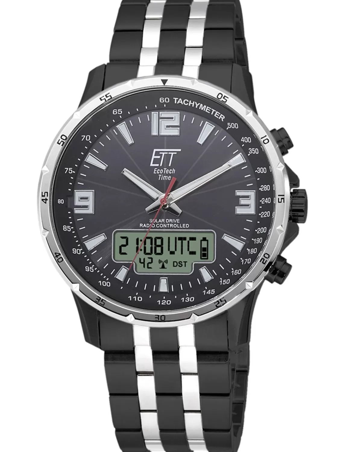 ETT Eco Tech Time Funk-Solar Herrenuhr Professional Arctica Schwarz/Stahl | Herrenuhren