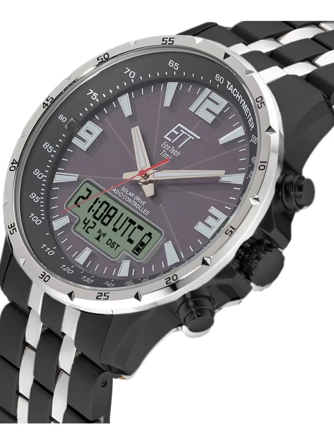 ETT Eco Tech Time Funk-Solar Herrenuhr Professional Arctica Schwarz/Stahl | Herrenuhren