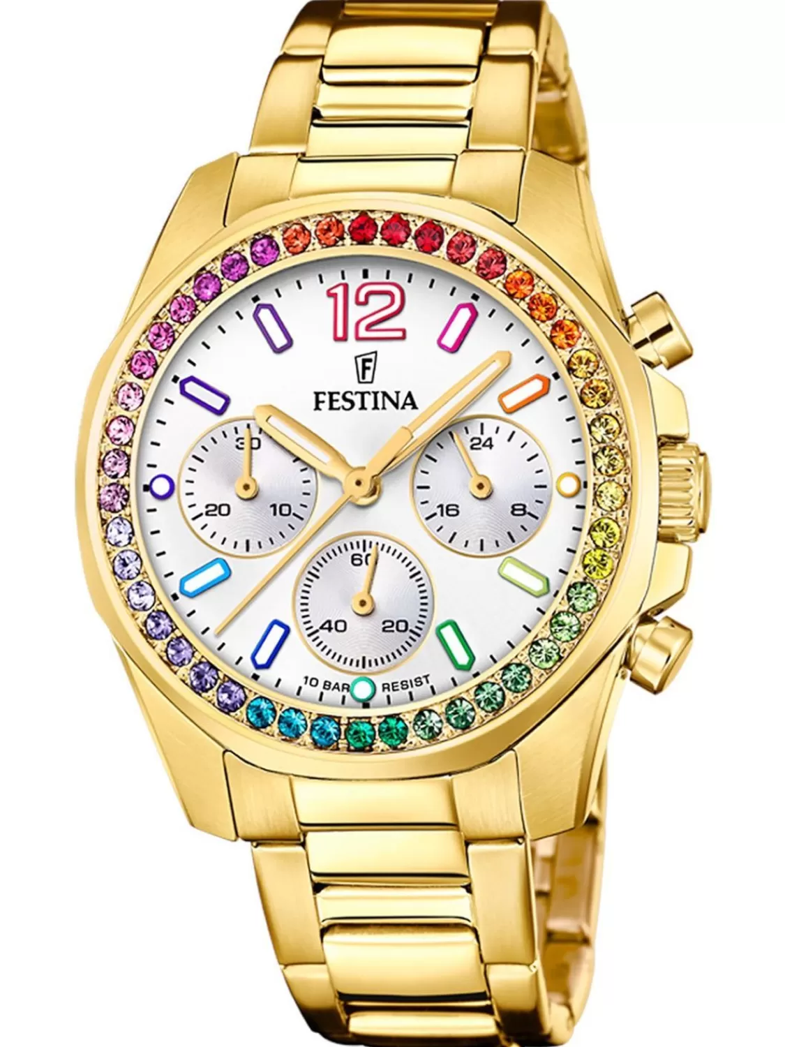 Festina Damenuhr Chronograph Goldfarben/Regenbogen | Damenuhren