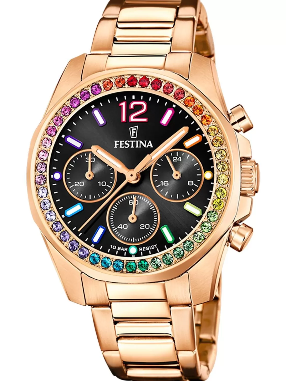 Festina Damenuhr Chronograph Rosegoldfarben/Regenbogen | Damenuhren