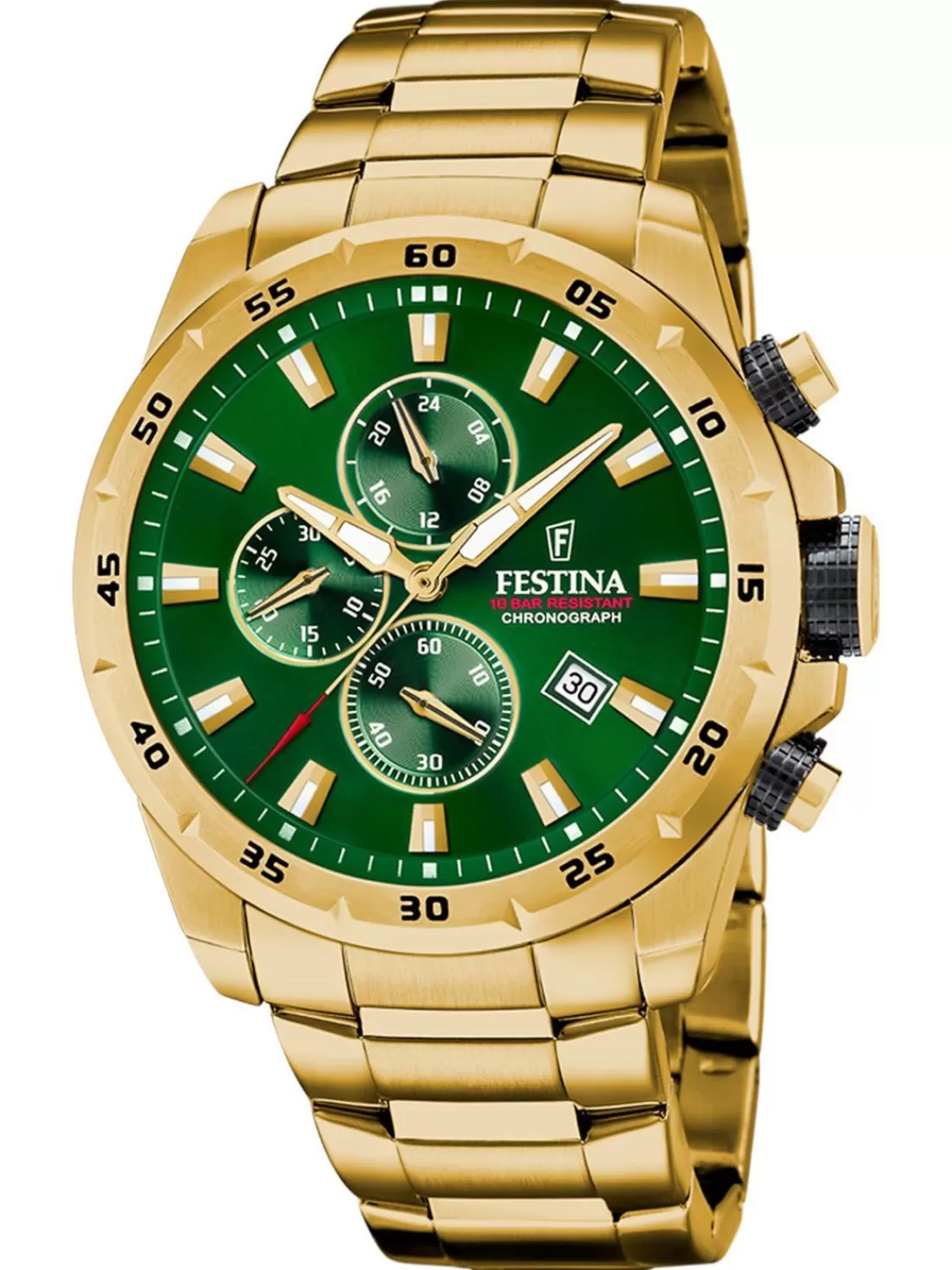 Festina Herren-Armbanduhr Chronograph Goldfarben/Grun | Herrenuhren