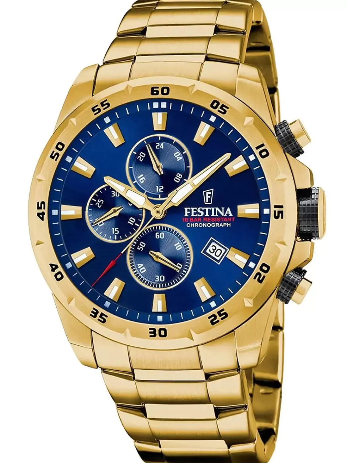 Festina Herren-Uhr Chronograph Goldfarben/Blau | Herrenuhren