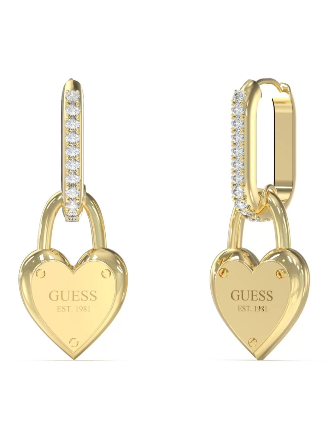 Guess Damen-Ohrringe Creolen Herz-Schloss Huggies Goldfarben | Damenschmuck