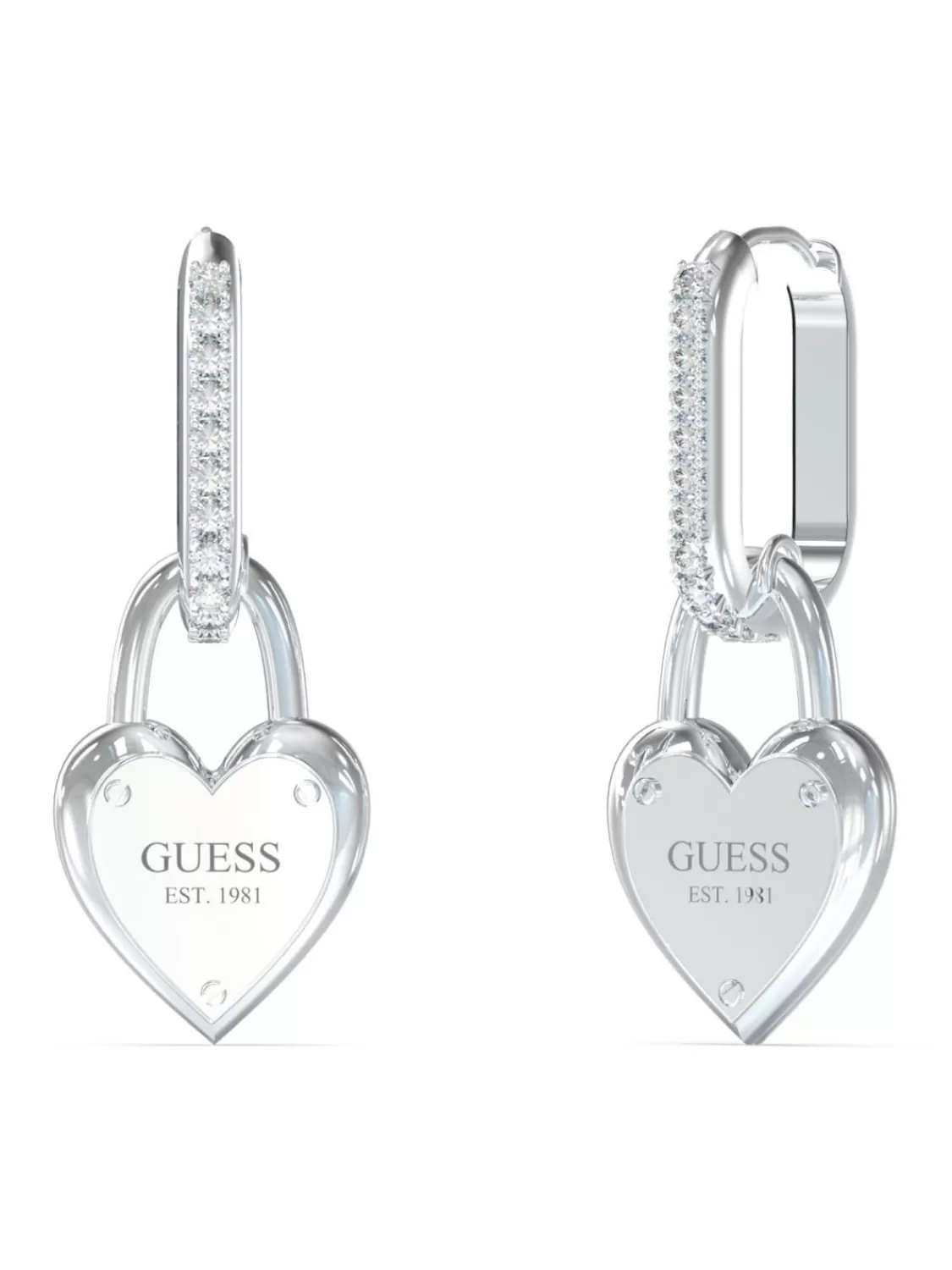 Guess Damen-Ohrringe Herz-Schloss Huggies Silberfarben | Damenschmuck