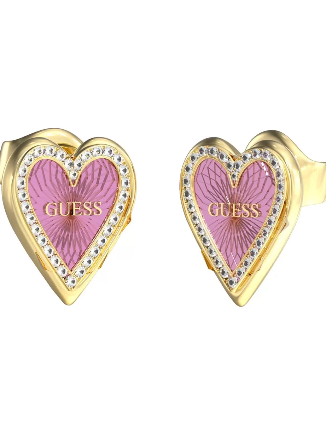 Guess Damen-Ohrstecker Herz Ohrringe Goldfarben Pink | Damenschmuck