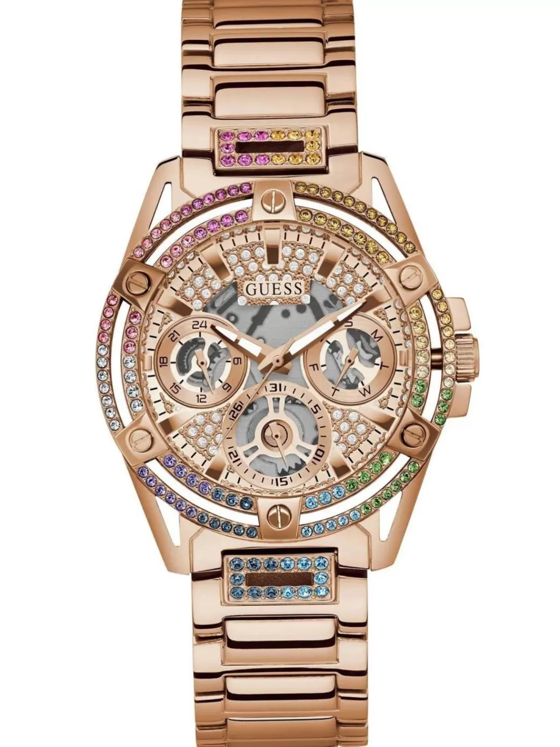 Guess Damenuhr Queen Multifunktion Rosegoldfarben/Regenbogen | Damenuhren