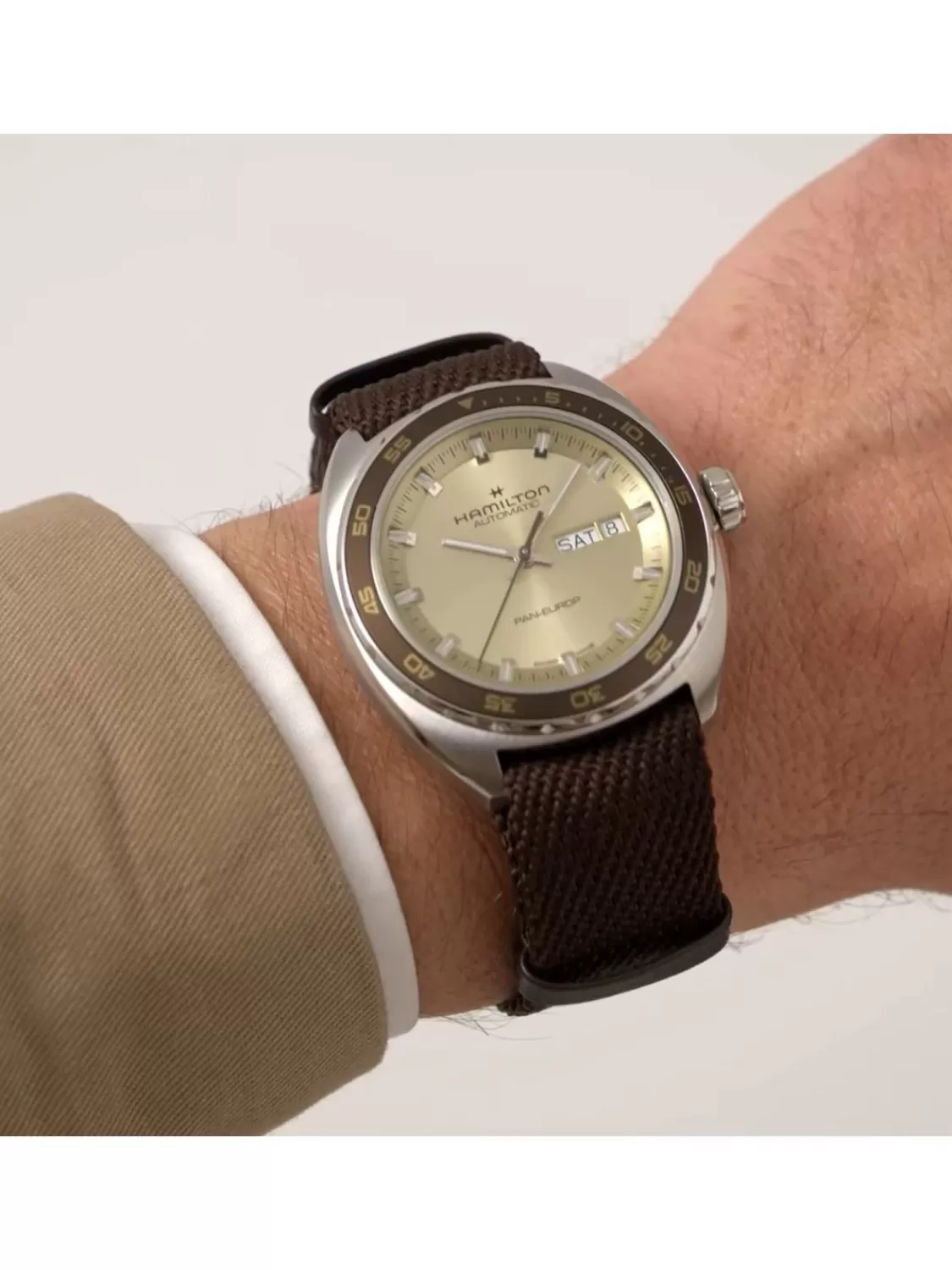 Hamilton Automatik Herrenuhr Pan Europ Day Date Beige 2 Bander | Herrenuhren