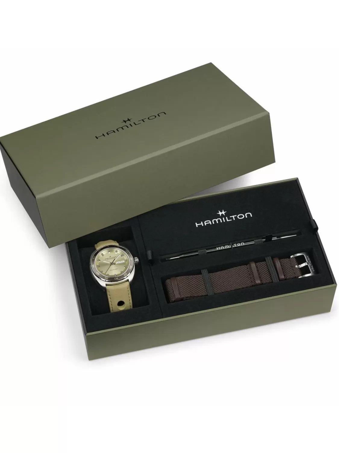 Hamilton Automatik Herrenuhr Pan Europ Day Date Beige 2 Bander | Herrenuhren