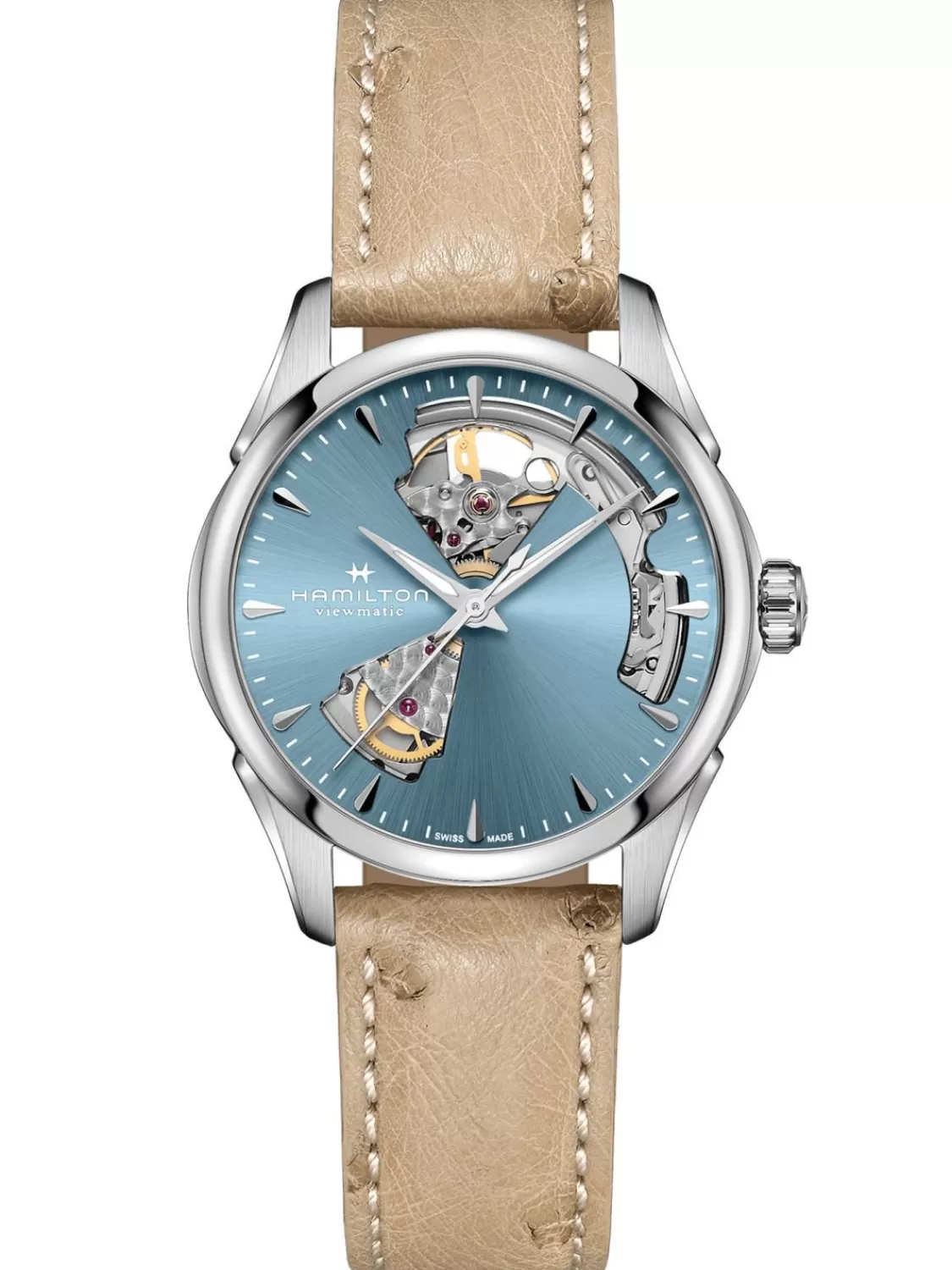 Hamilton Damenuhr Automatik Jazzmaster Open Heart Beige/Hellblau | Damenuhren