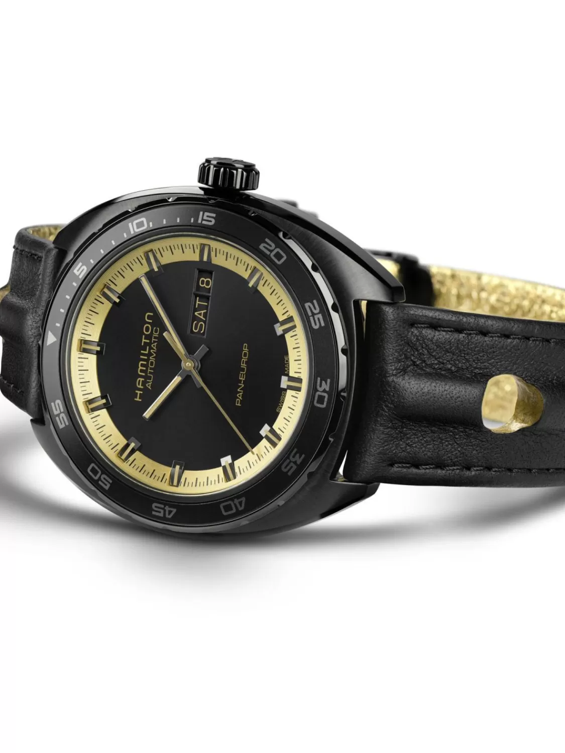 Hamilton Herrenuhr Pan Europ Day Date Automatik Schwarz/Goldfarben | Herrenuhren