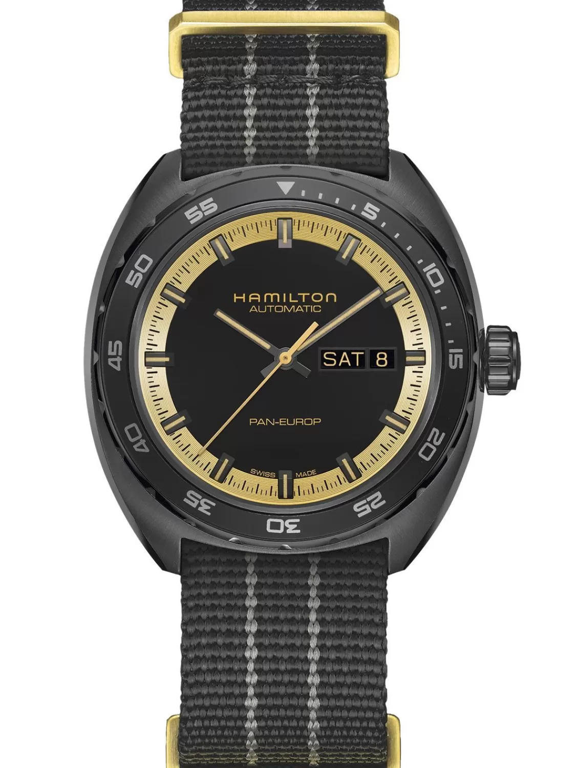 Hamilton Herrenuhr Pan Europ Day Date Automatik Schwarz/Goldfarben | Herrenuhren