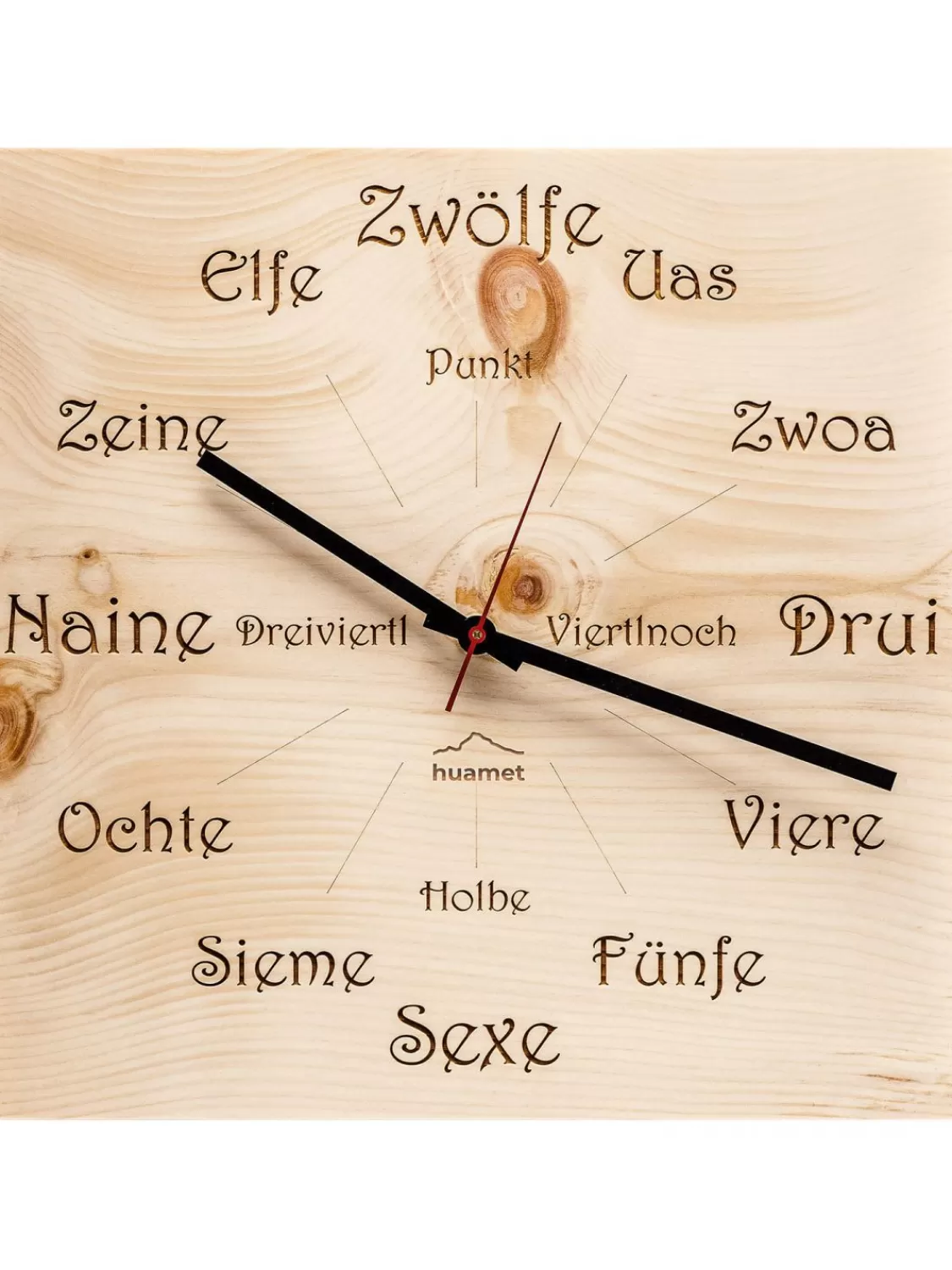 Huamet Holz-Wanduhr Zirbe Dialekt Eckig | Wanduhren