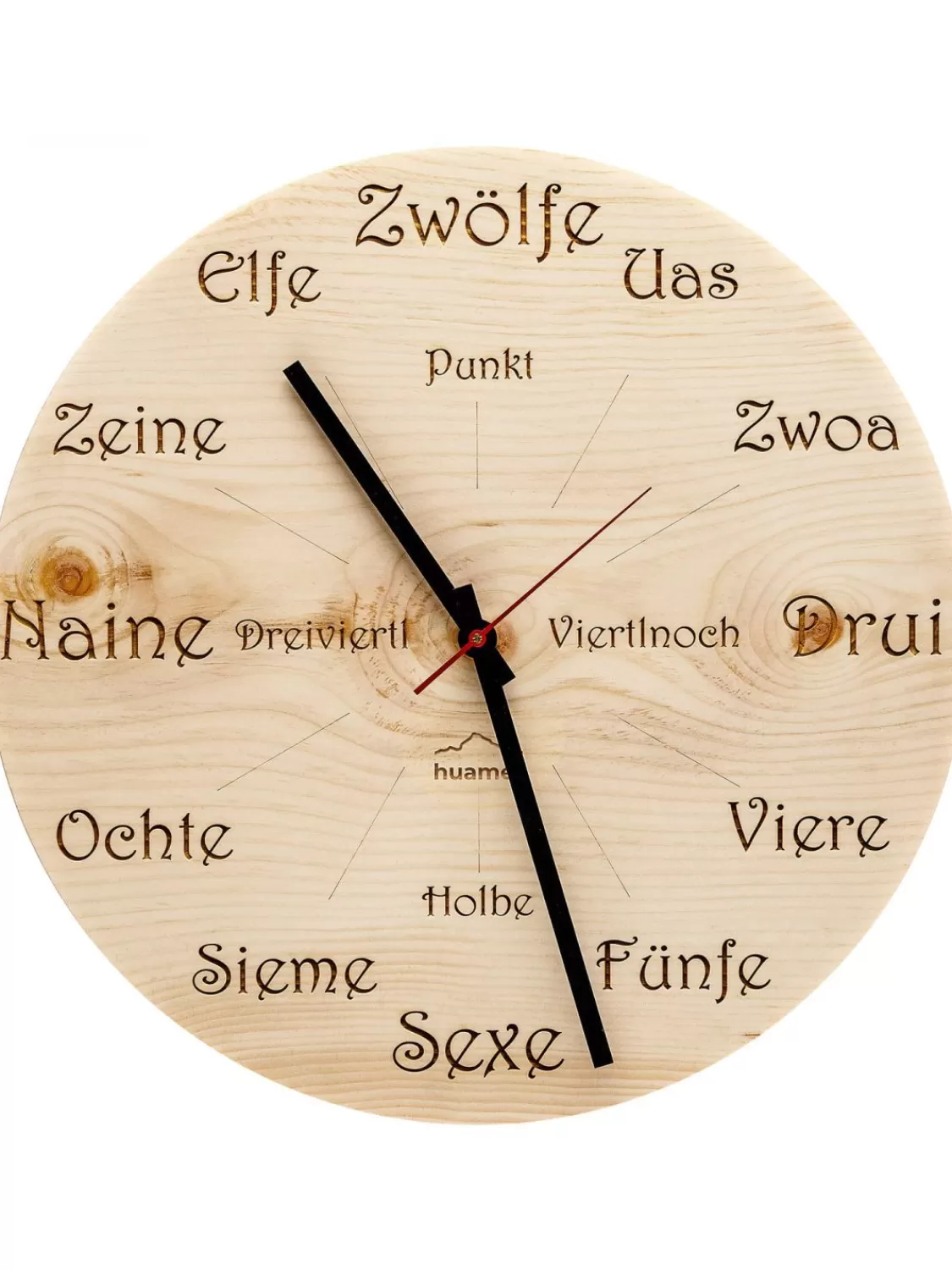 Huamet Holz-Wanduhr Zirbe Dialekt Rund | Wanduhren