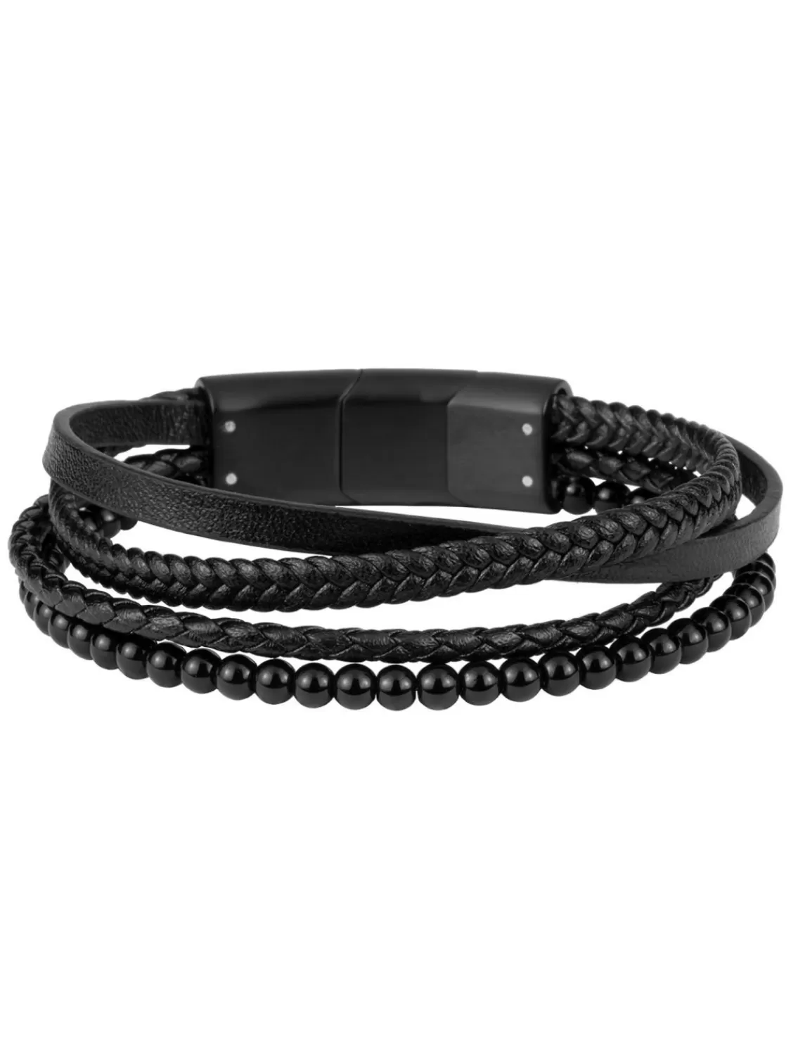 Jacques Lemans Herren-Armband Leder Und Onyx Schwarz | Herrenschmuck