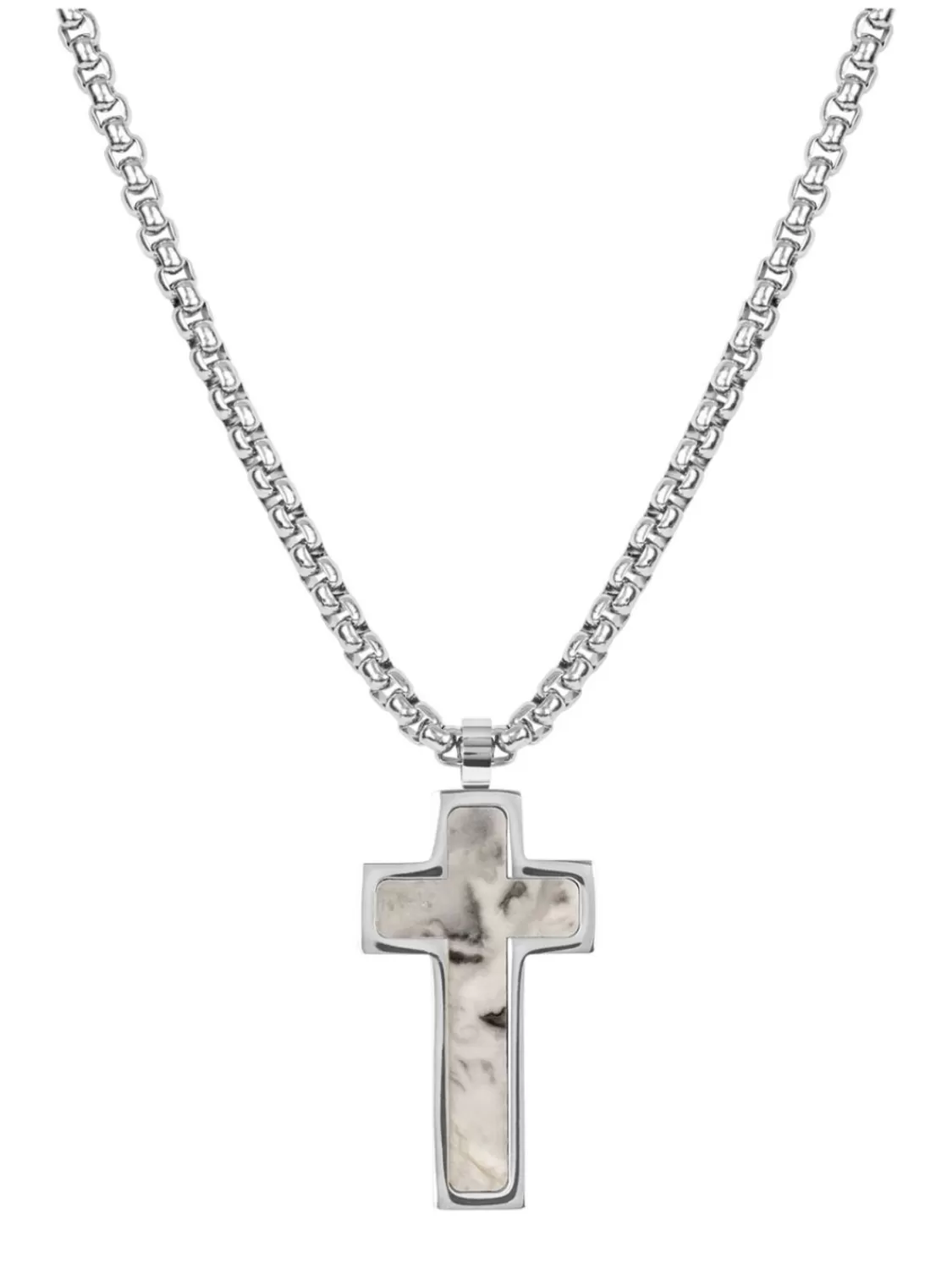 Jacques Lemans Herren-Kette Mit Kreuz-Anhanger Edelstahl Marmor | Herrenschmuck