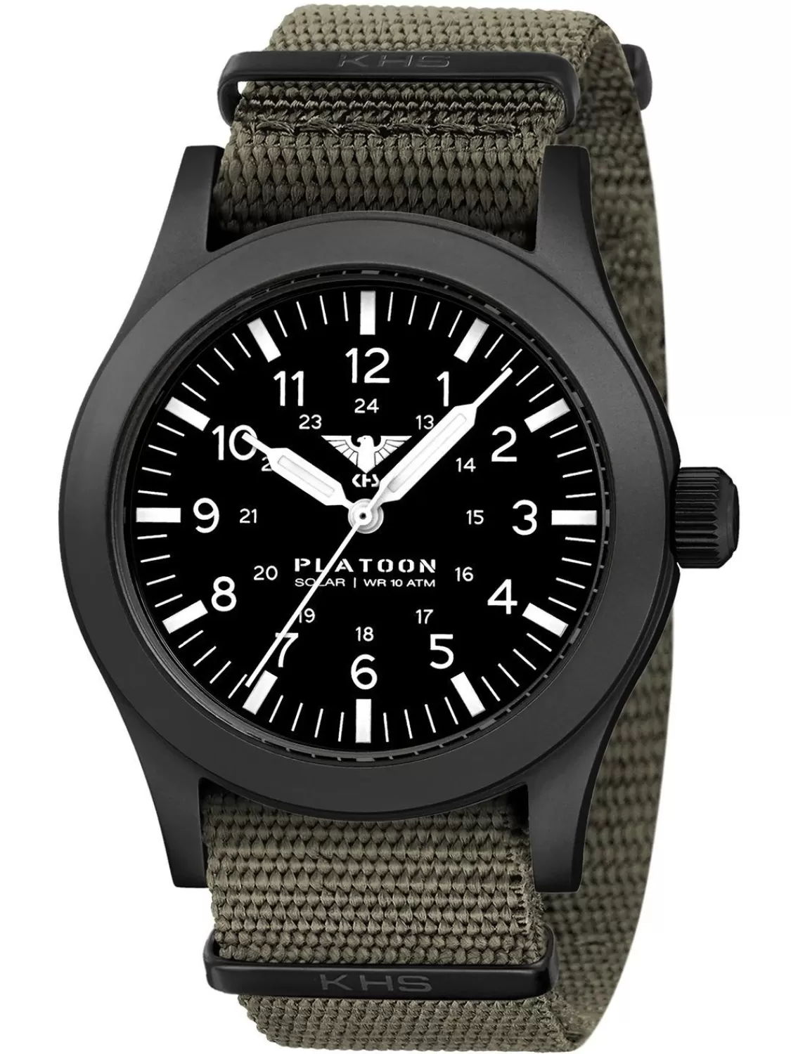 KHS Armbanduhr Platoon Stahl Solar Olivgrun/Schwarz | Herrenuhren