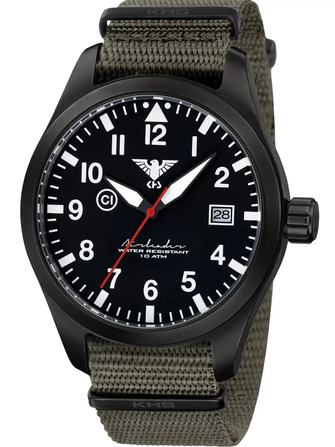 KHS Herren-Armbanduhr Airleader Olivgrun/Schwarz | Herrenuhren