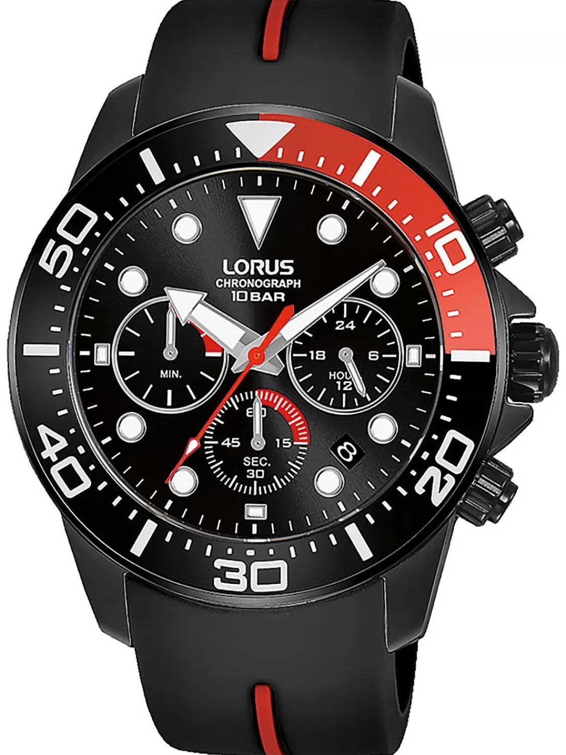 Lorus Chronograph Fur Herren Schwarz/Rot | Herrenuhren