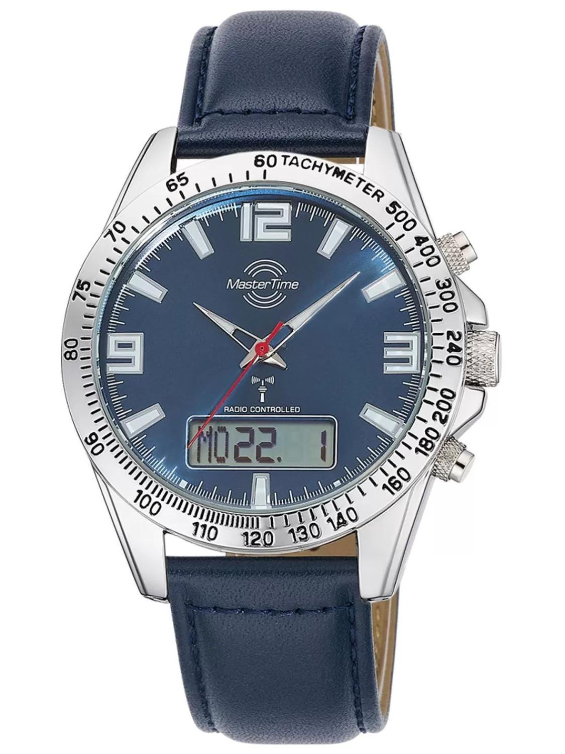 Master Time Funk-Herrenuhr Sporty Big Date Leder Blau | Herrenuhren