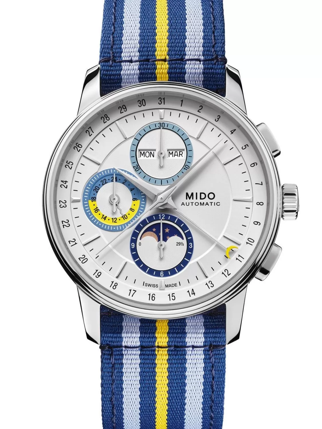 Mido Herrenuhr Chronograph Mondphase Blau/Gelb | Herrenuhren