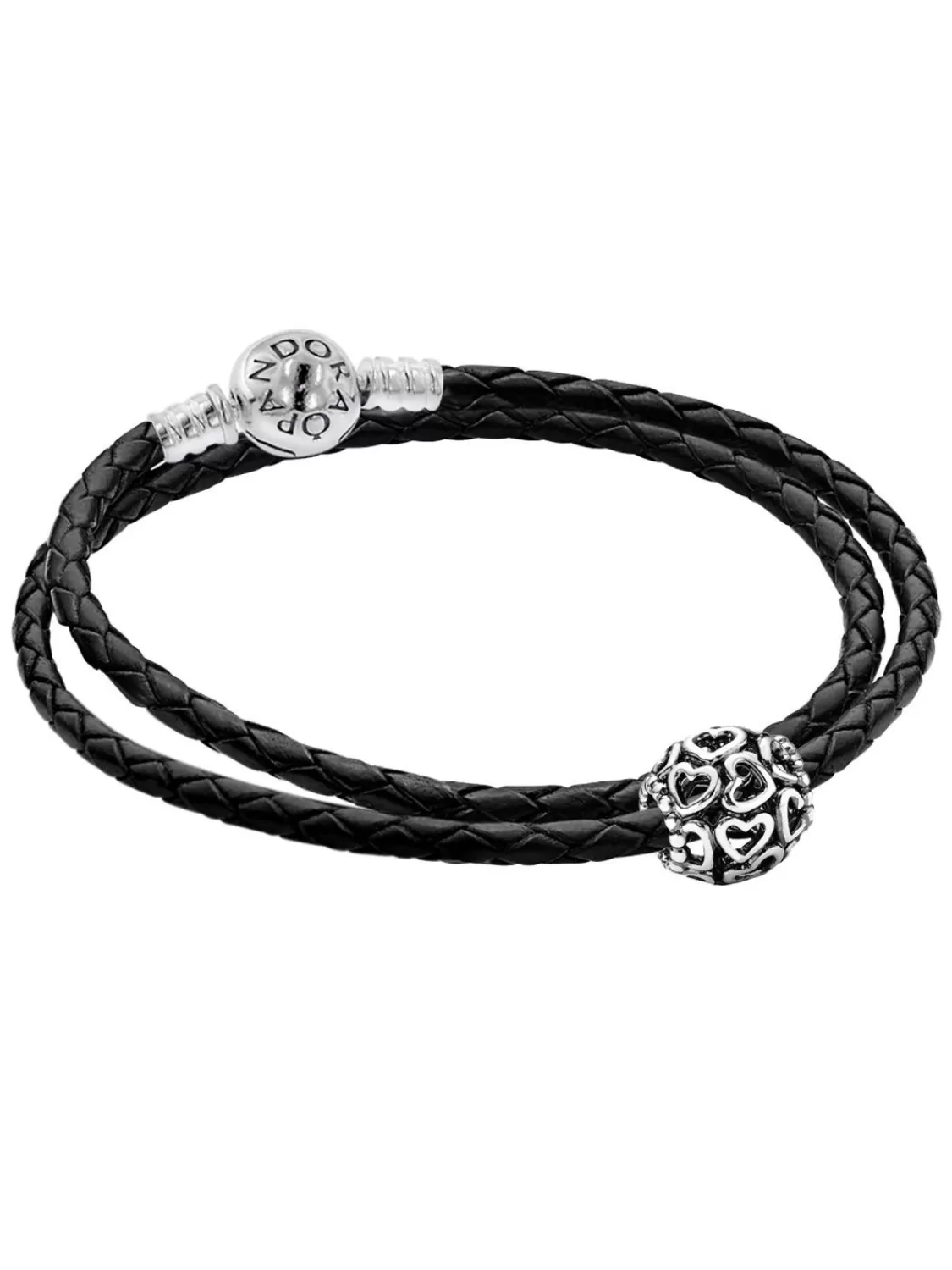 Pandora Damen Leder-Armband Starterset Mit Charm Offene Herzen | Damenschmuck