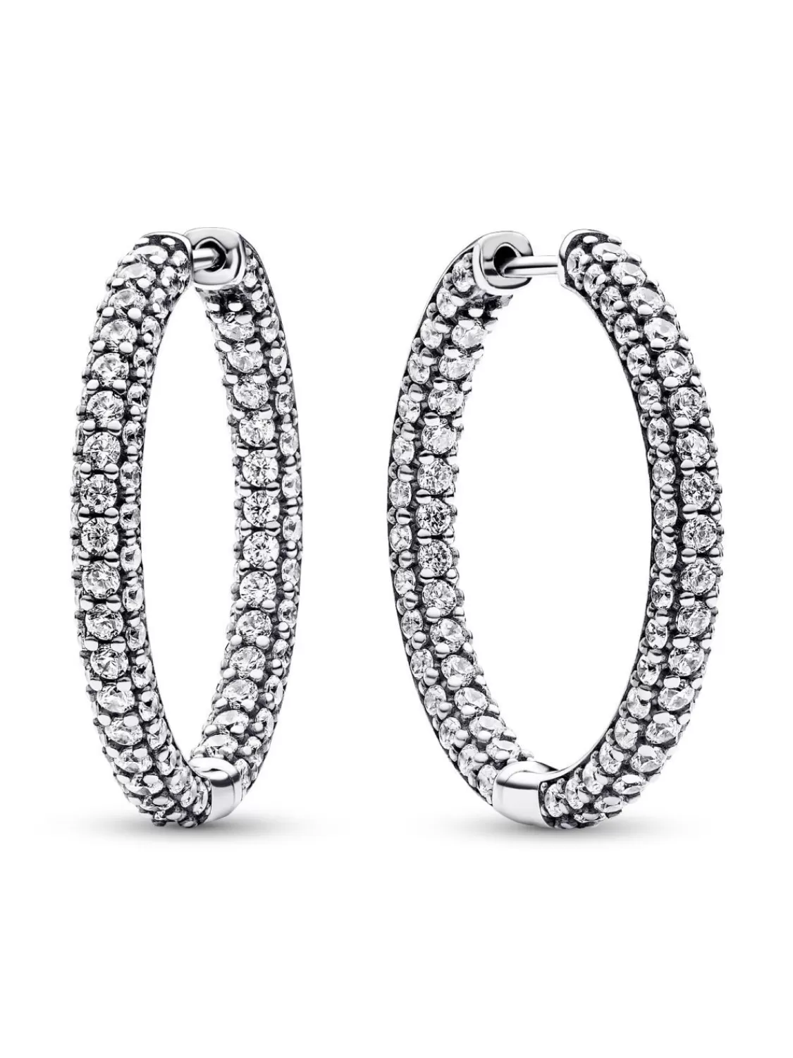 Pandora Damen-Ohrringe Silber Creolen Pave Einzelreihe | Damenschmuck