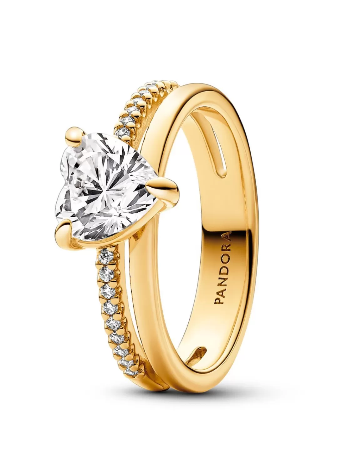 Pandora Damen-Ring Doppelschiene Mit Herz Goldfarben | Damenschmuck