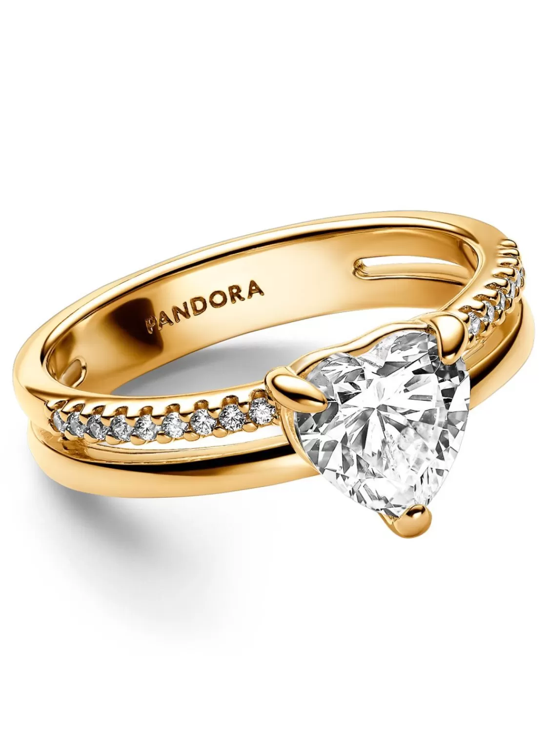 Pandora Damen-Ring Doppelschiene Mit Herz Goldfarben | Damenschmuck