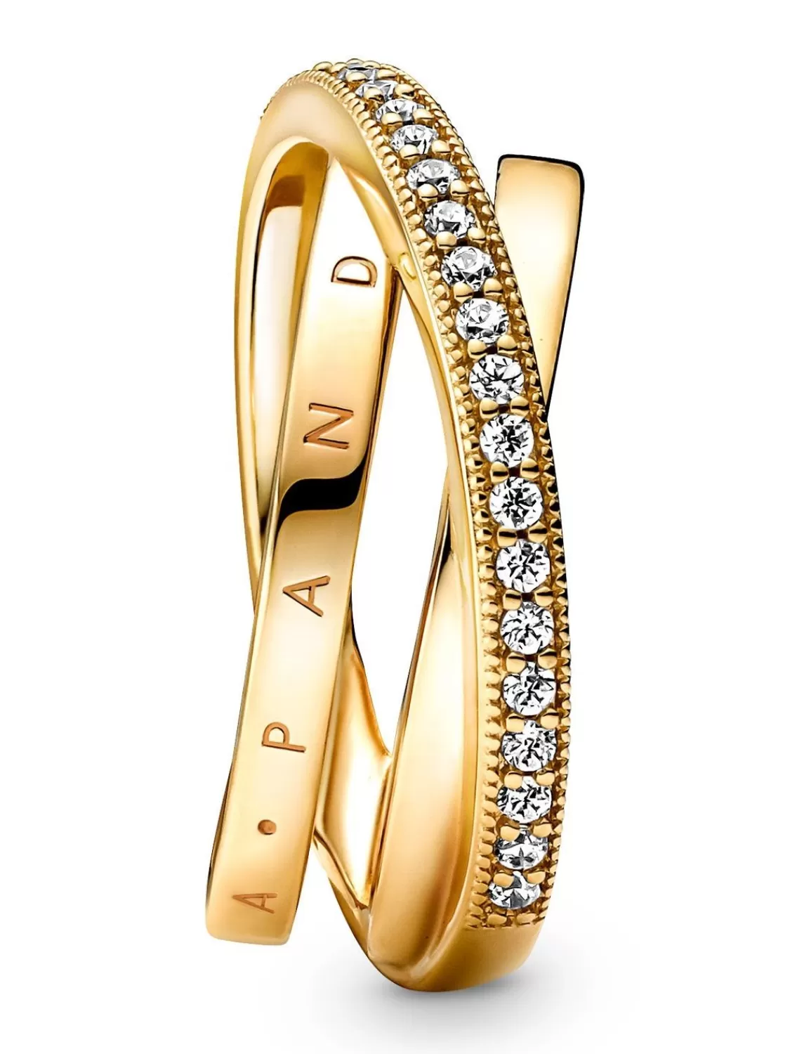 Pandora Damen-Ring Dreifach Gekreuzte Pave Schienen Goldfarben | Damenschmuck