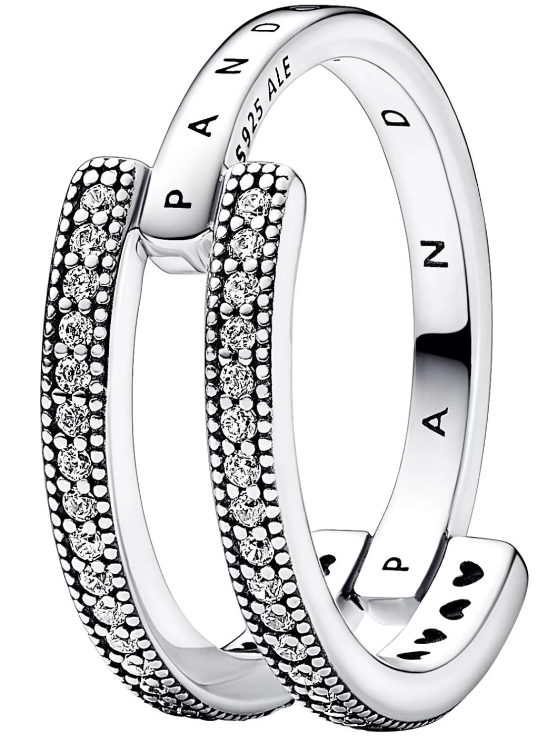 Pandora Damenring Silber Logo & Pave Doppelschiene | Damenschmuck