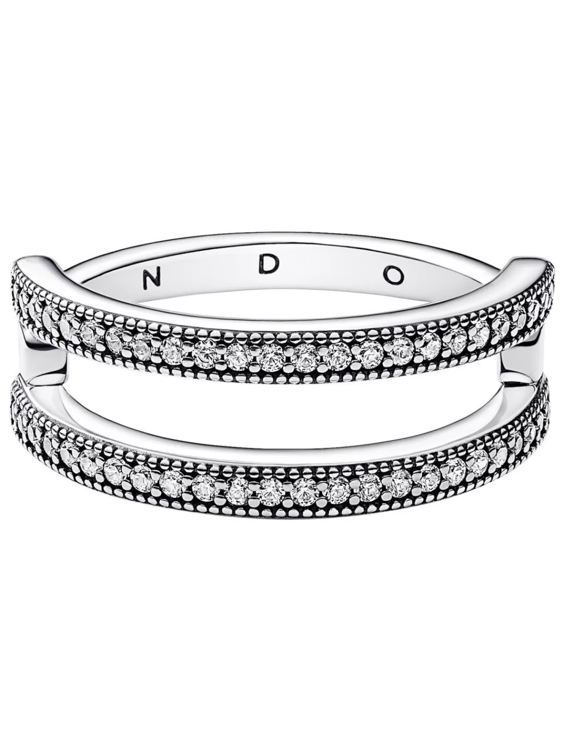 Pandora Damenring Silber Logo & Pave Doppelschiene | Damenschmuck