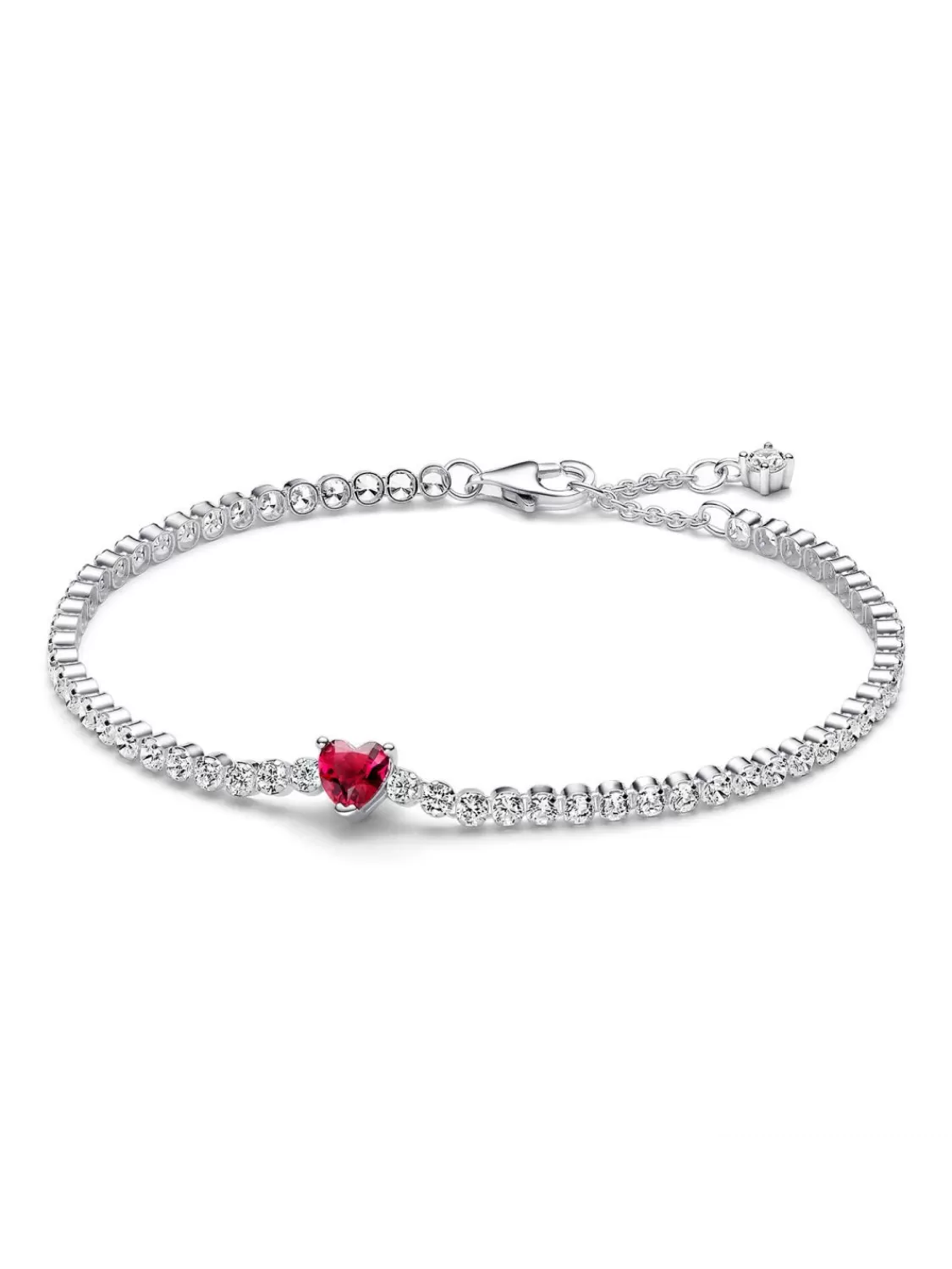 Pandora Damen-Tennisarmband Rotes Funkelndes Herz Silber | Damenschmuck