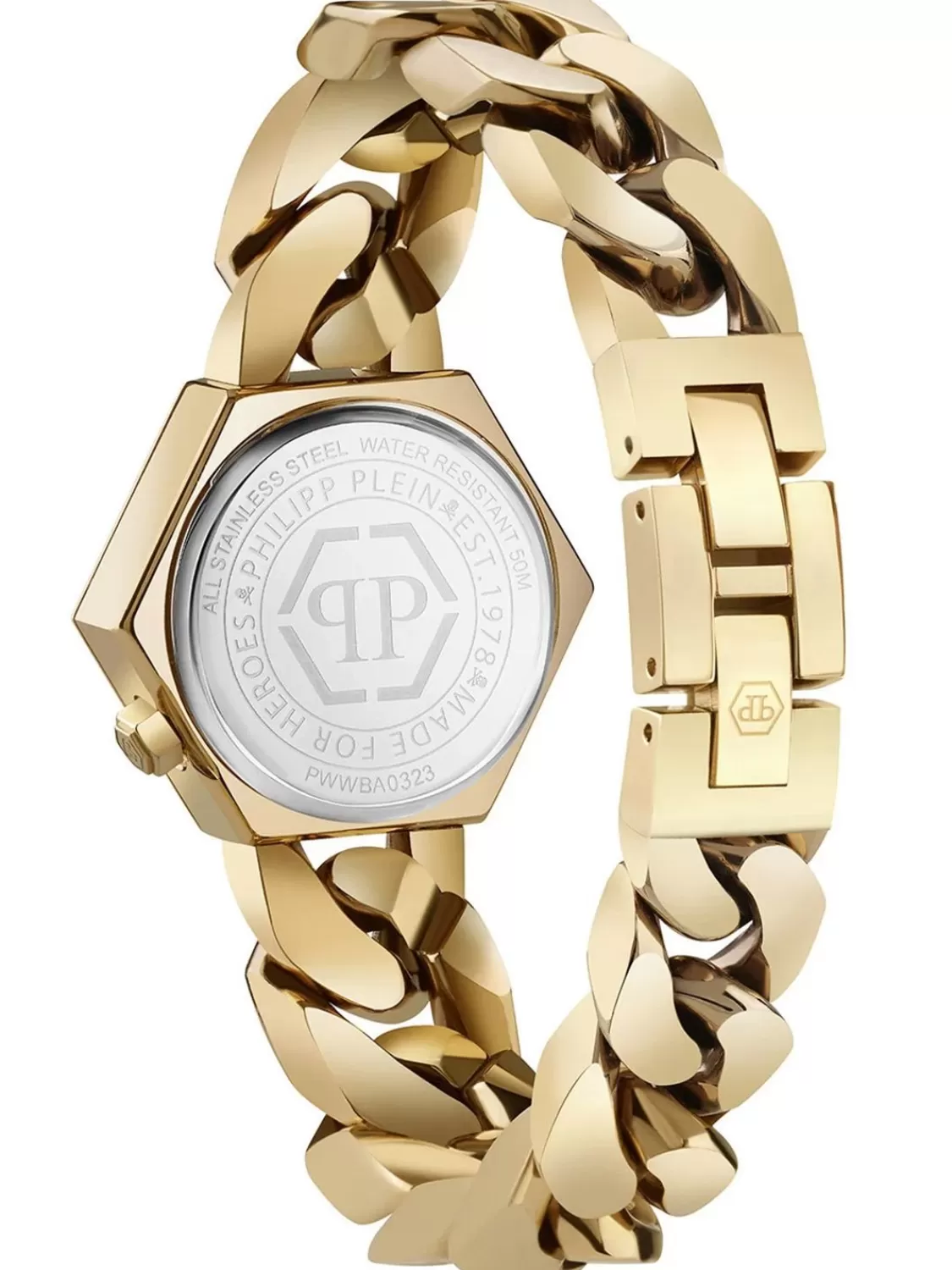 Philipp Plein Damenarmbanduhr The Hexagon Groumette Goldfarben | Damenuhren