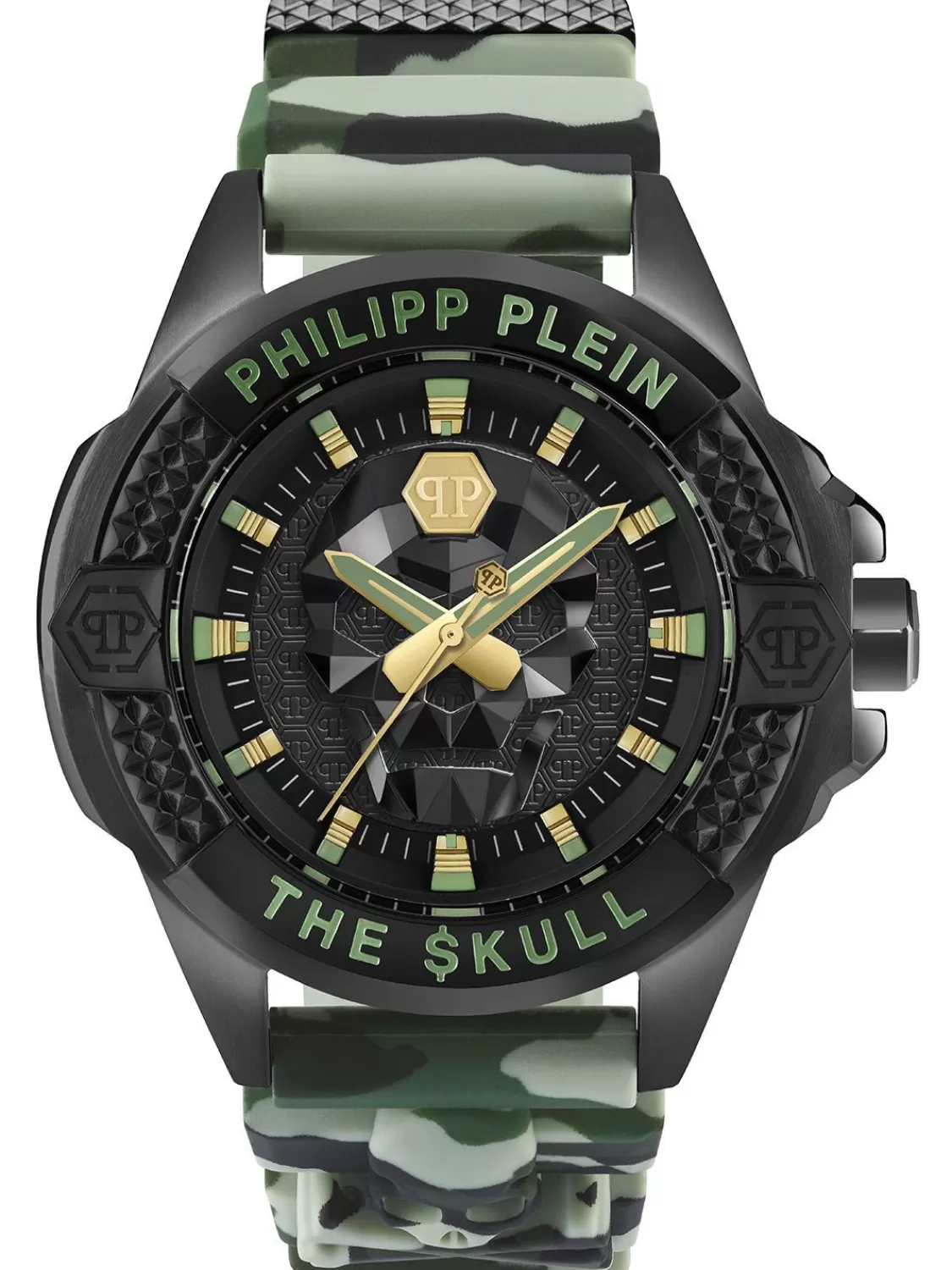 Philipp Plein Unisex-Uhr The Skull Schwarz/Camouflage Grun | Herrenuhren