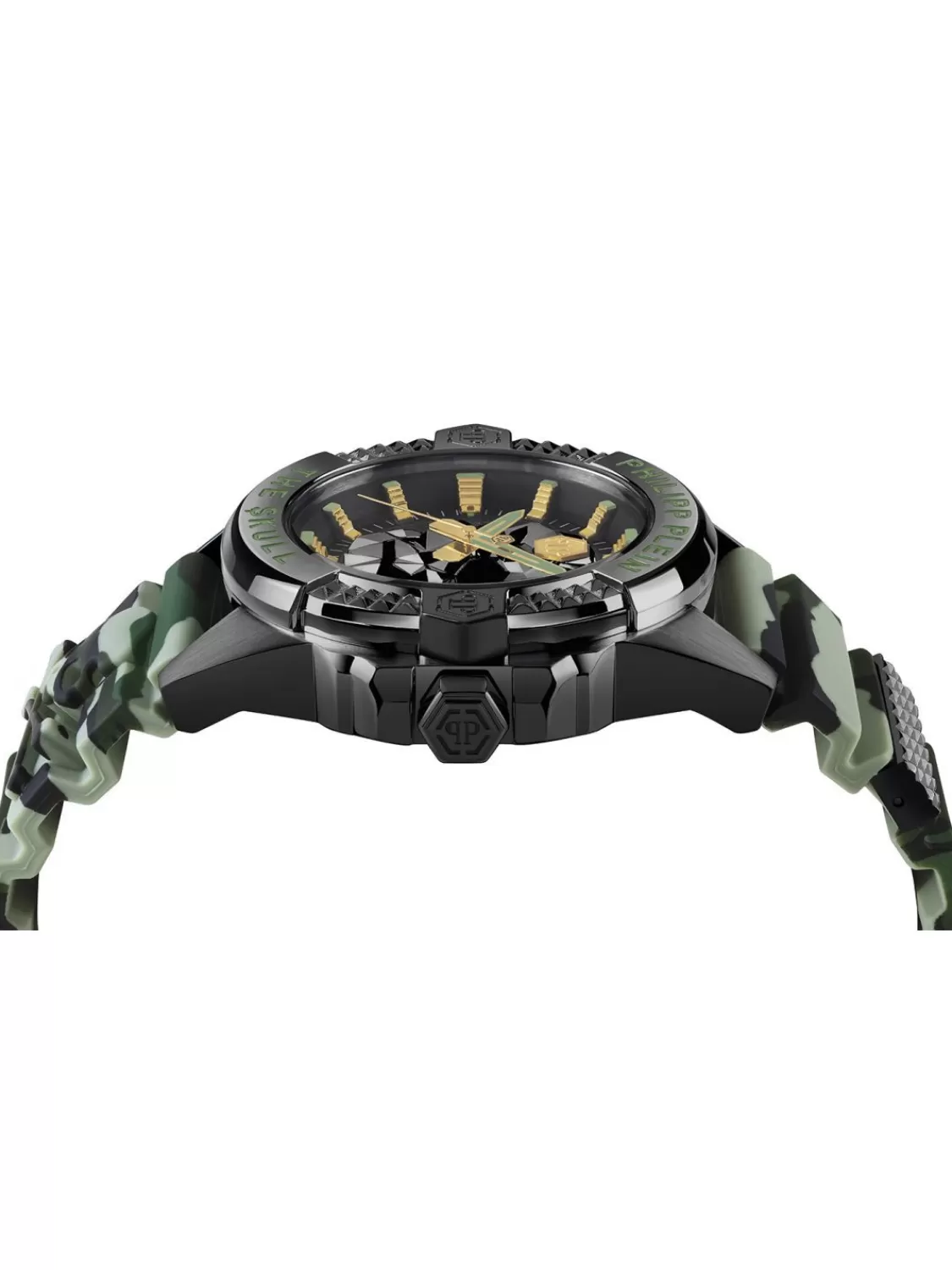 Philipp Plein Unisex-Uhr The Skull Schwarz/Camouflage Grun | Herrenuhren